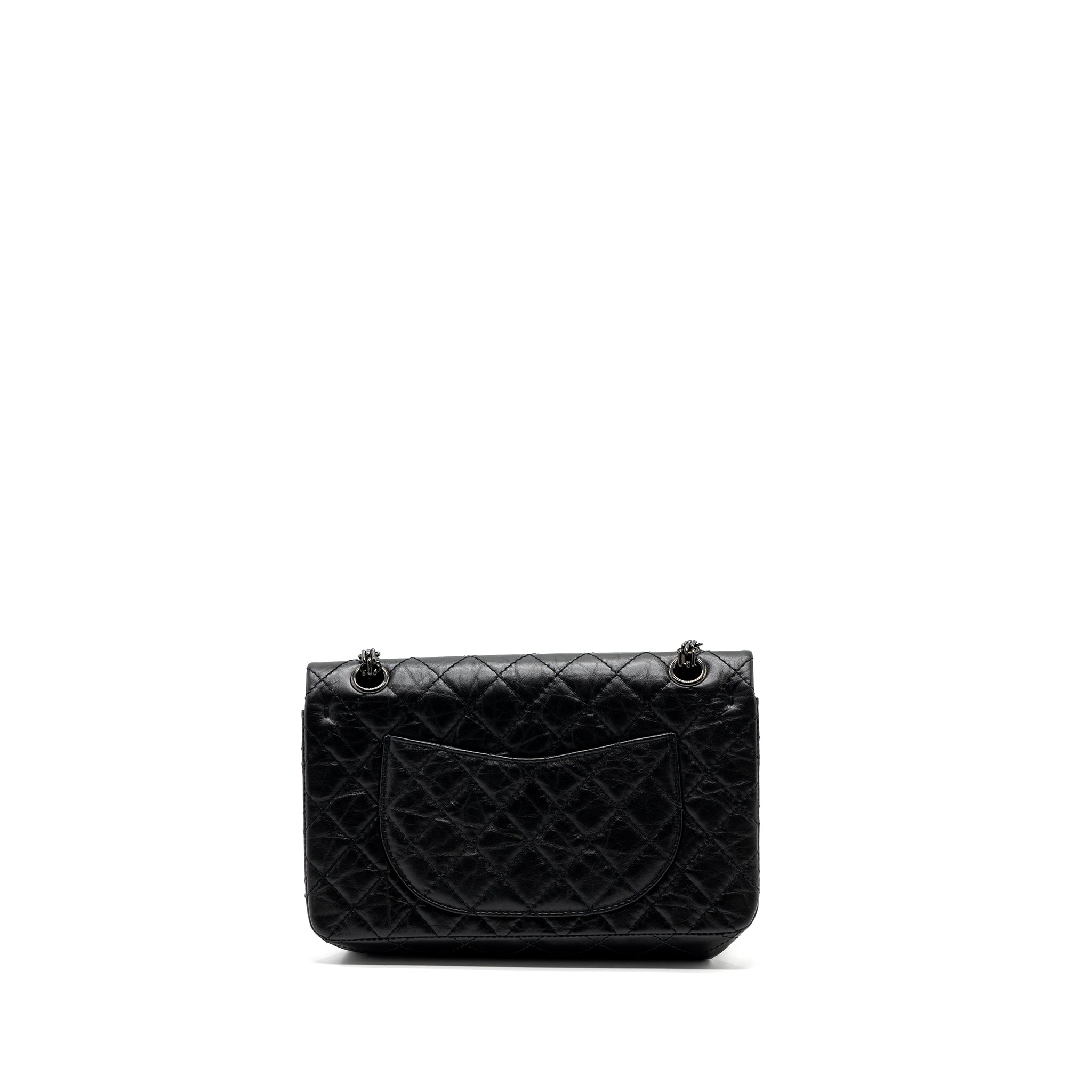 CHANEL SMALL 2.55 225 REISSUE FLAP BAG AGED CALFSKIN BLACK WITH BLACK HARDWARE (MICROCHIP)