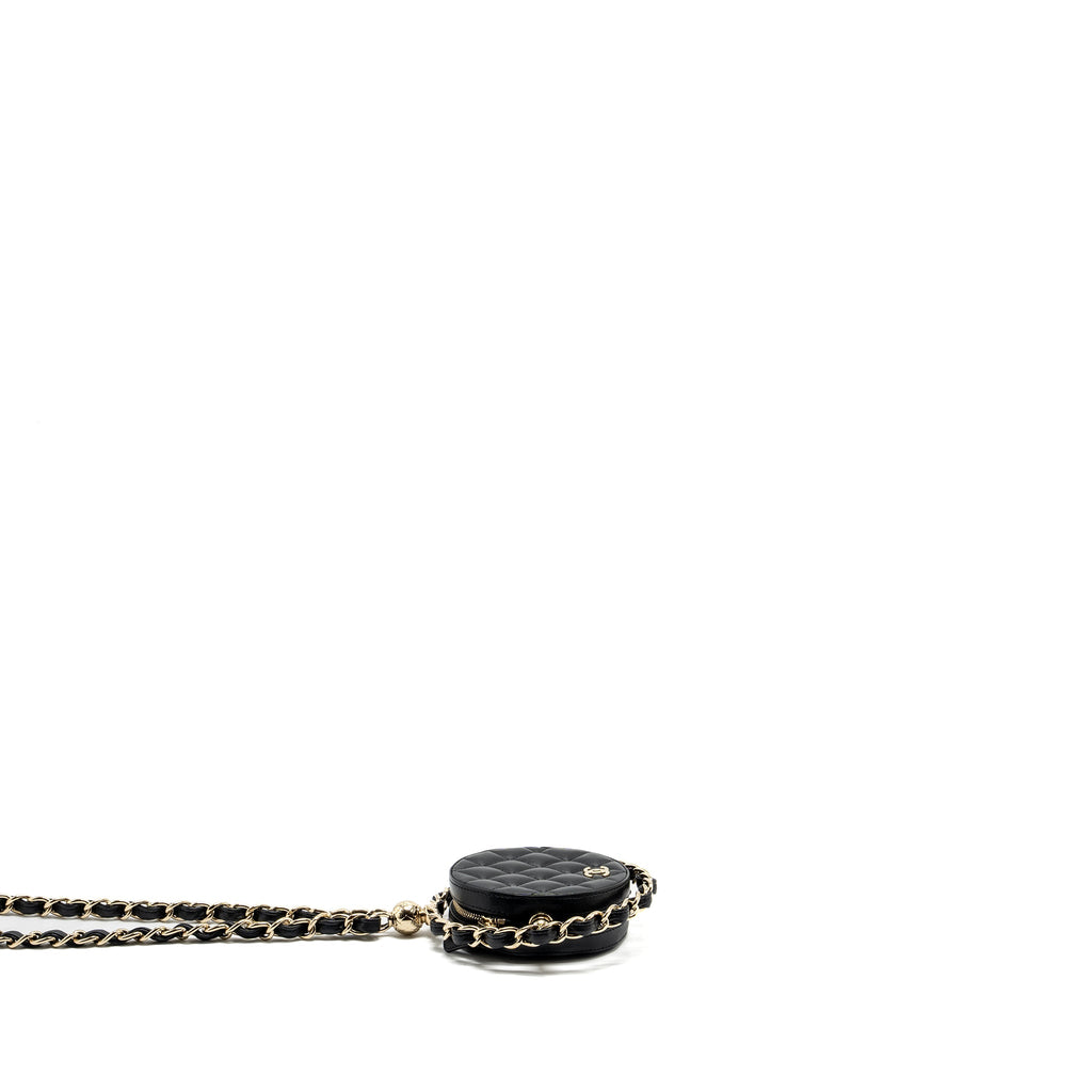 CHANEL 22C QUILTED ROUND CLUTCH WITH CHAIN LAMBSKIN BLACK LGHW