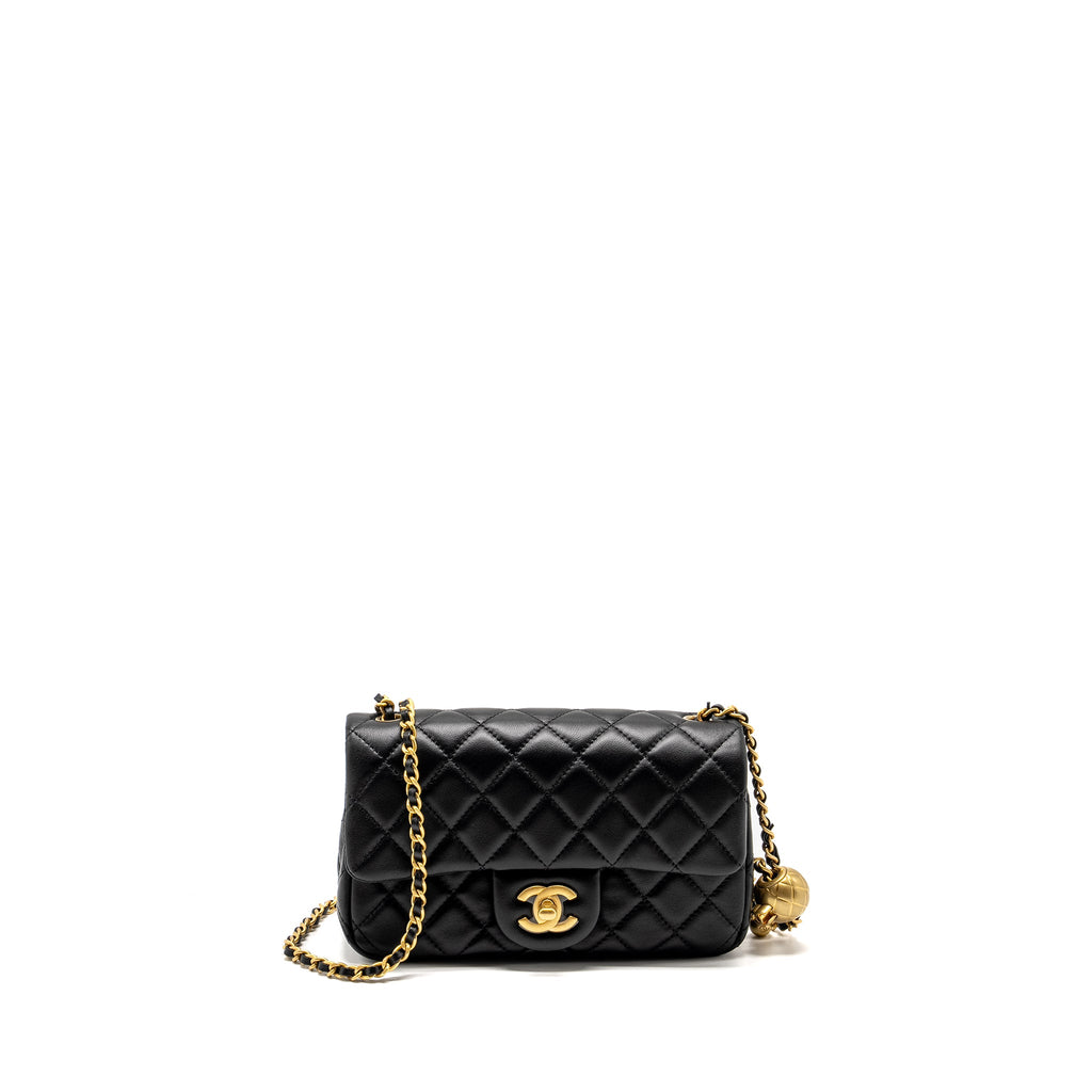 CHANEL PEARL CRUSH MINI RECTANGULAR FLAP BAG LAMBSKIN BLACK GHW (MICROCHIP)