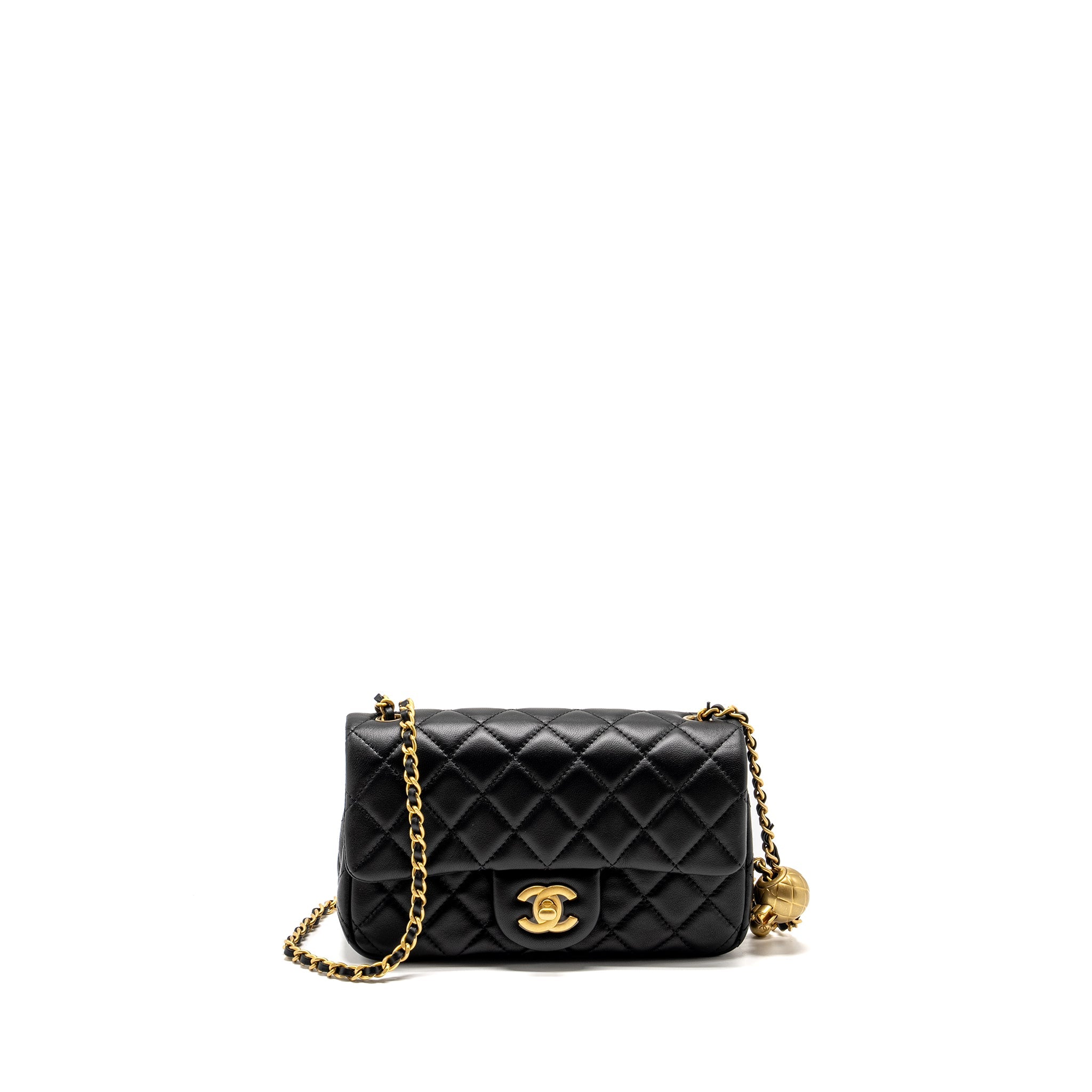 CHANEL PEARL CRUSH MINI RECTANGULAR FLAP BAG LAMBSKIN BLACK GHW (MICROCHIP)