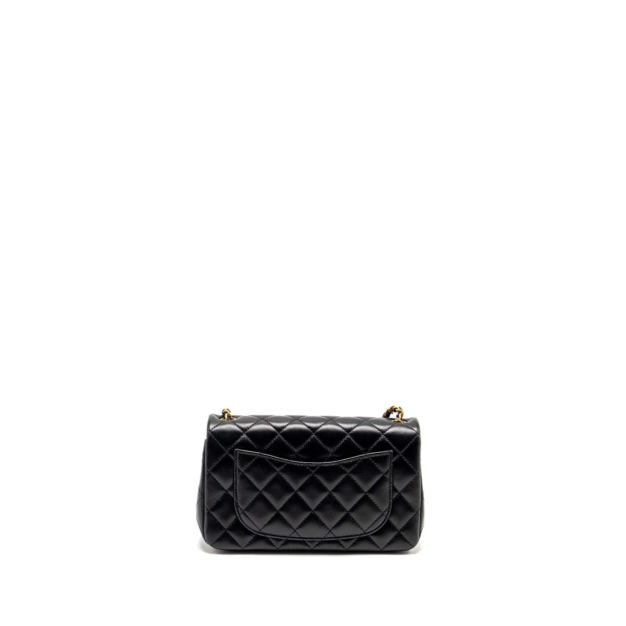 CHANEL 24K PEARL CRUSH MINI RECTANGULAR FLAP BAG SHINY LAMBSKIN BLACK GHW (MICROCHIP)
