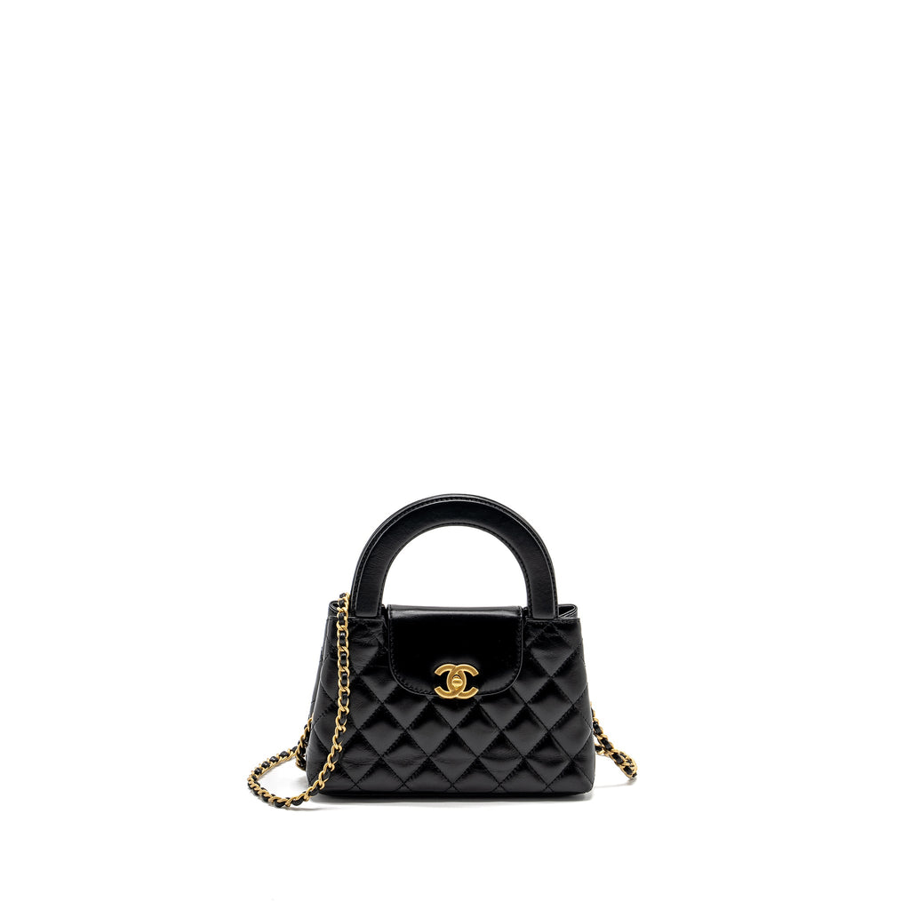CHANEL MINI KELLY SHOPPING TOTE BAG CALFSKIN BLACK GHW (MICROCHIP)