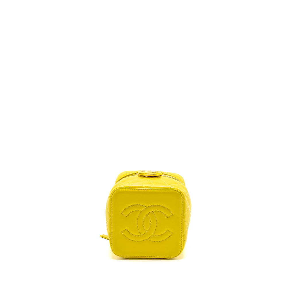CHANEL CC VANITY CASE BAG CALFSKIN YELLOW GHW (MICROCHIP)