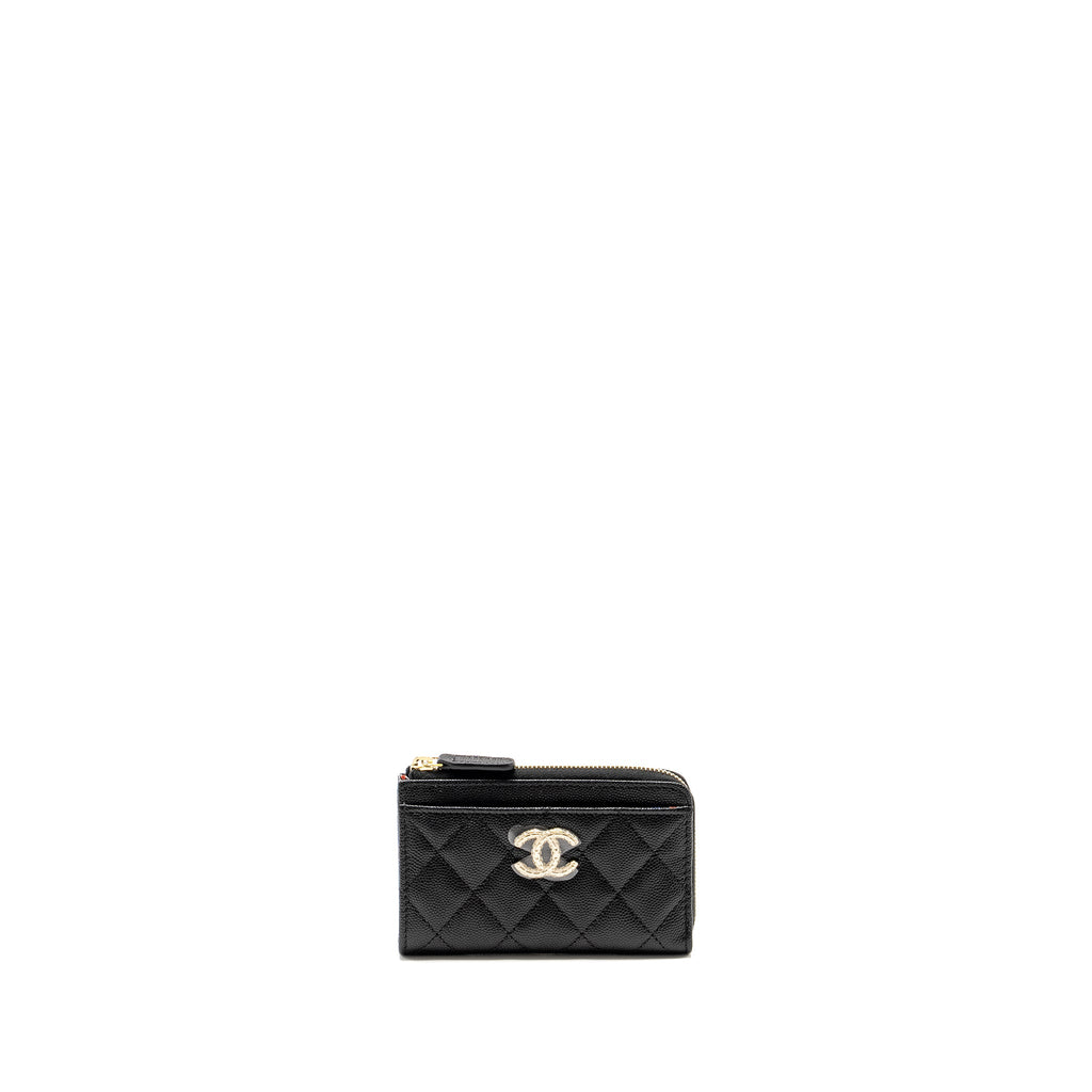CHANEL ZIPPED CARD HOLDER LIMITED EDITION CAVIAR BLACK LGHW (MICROCHIP)