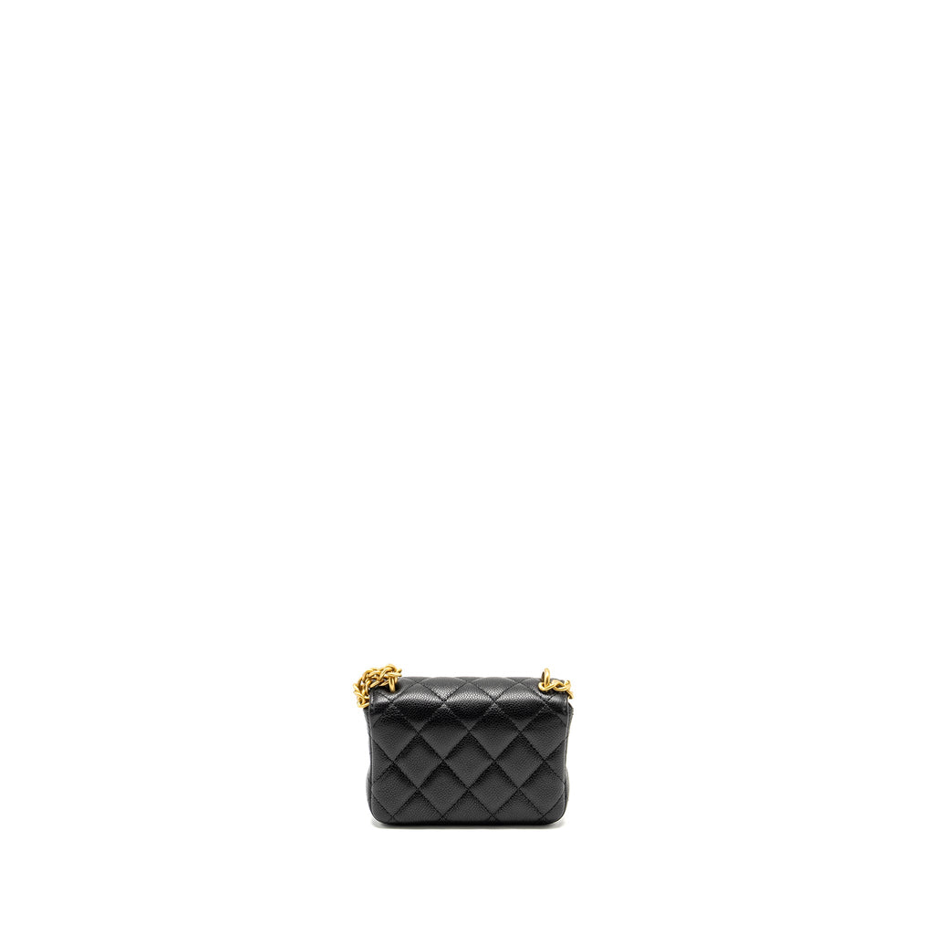 CHANEL COCO LOVE MINI FLAP WALLET WITH CHAIN CAVIAR BLACK GHW (MICROCHIP)