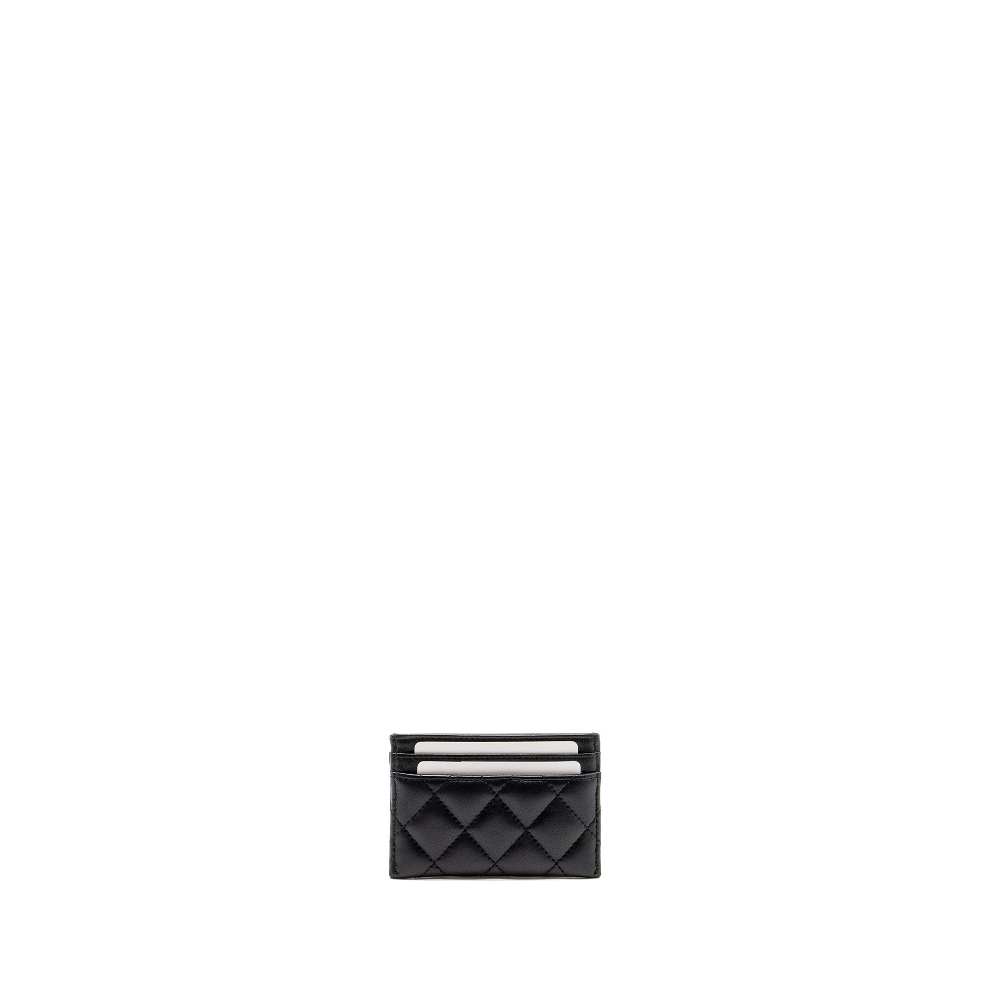 CHANEL DETAIL CC LOGO CARD HOLDER LAMBSKIN BLACK LGHW (MICROCHIP)