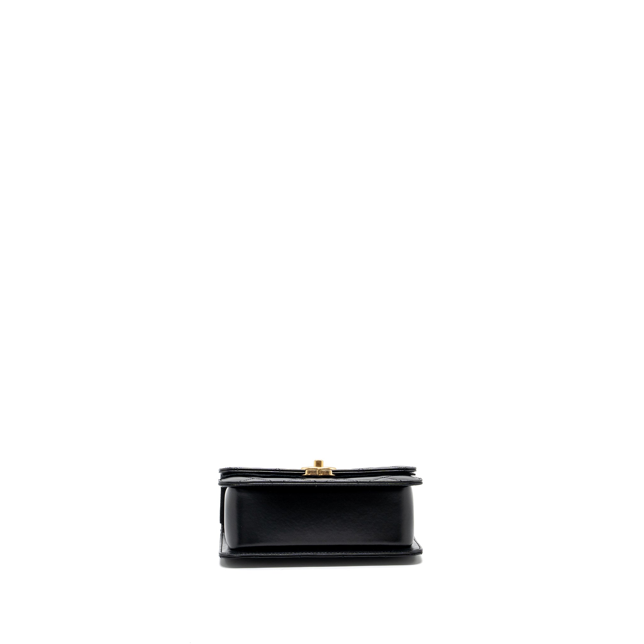 CHANEL 24C GOLD CRUSH MINI FLAP BAG CALFSKIN BLACK GHW (MICROCHIP)