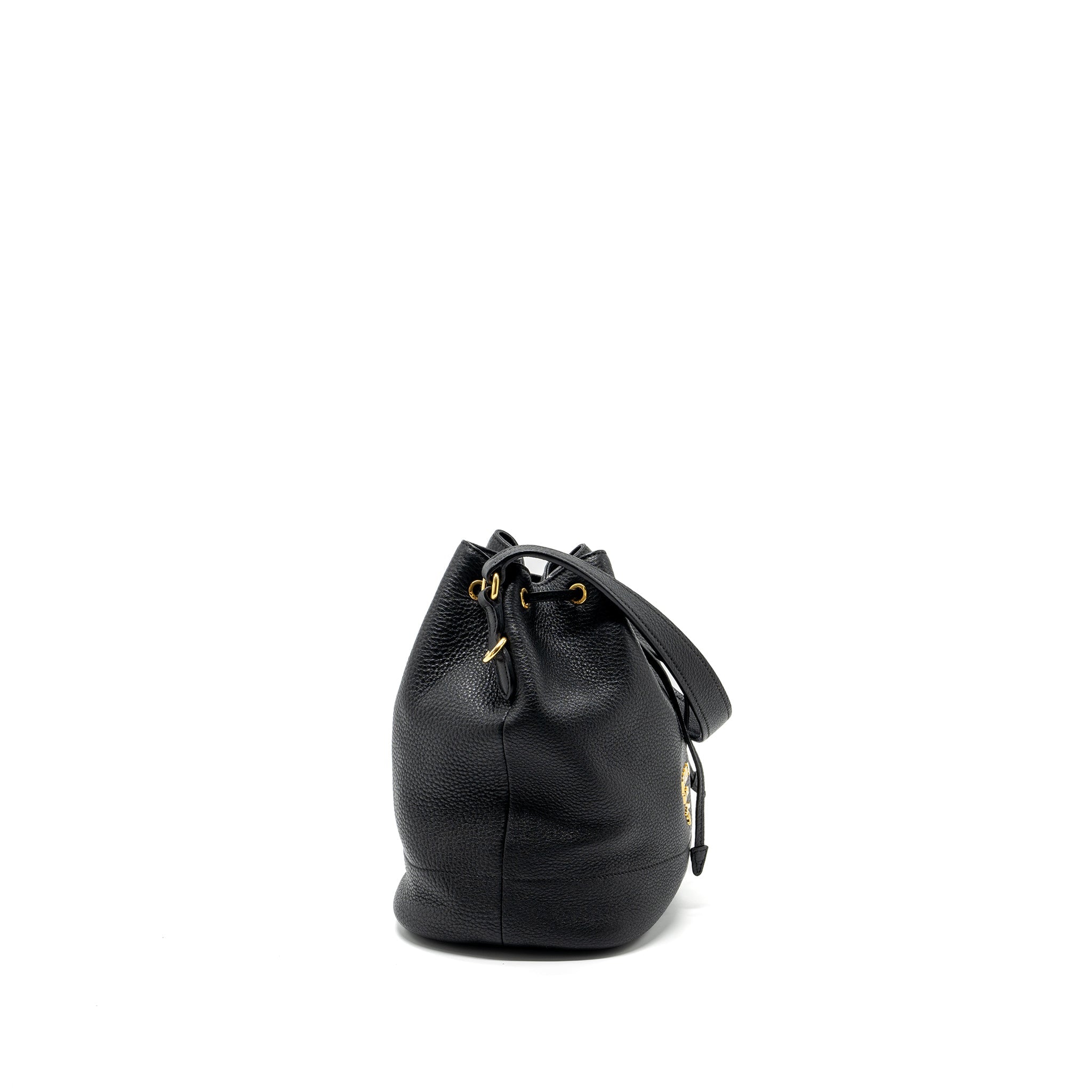 PRADA SECCHIELLO BUCKET BAG GRAINED CALFSKIN BLACK GHW