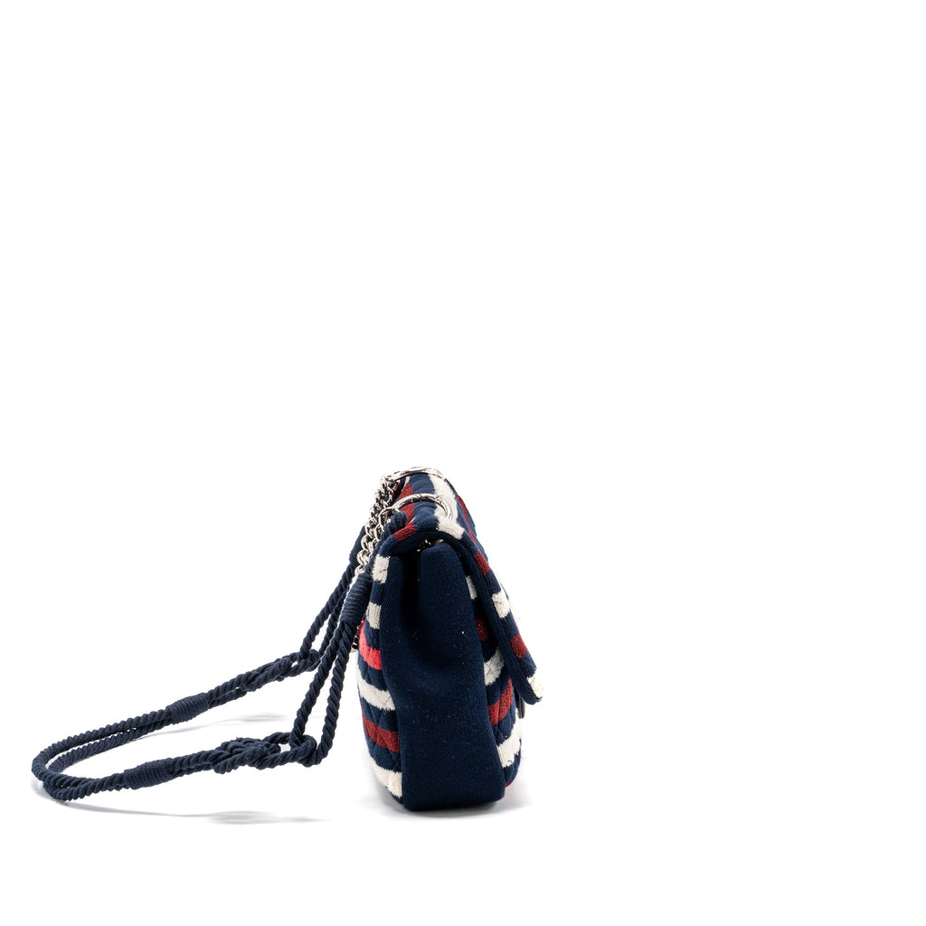 CHANEL QUILTED FLAP BAG FABRIC MULTICOLOUR BLUE / RED / WHITE SHW
