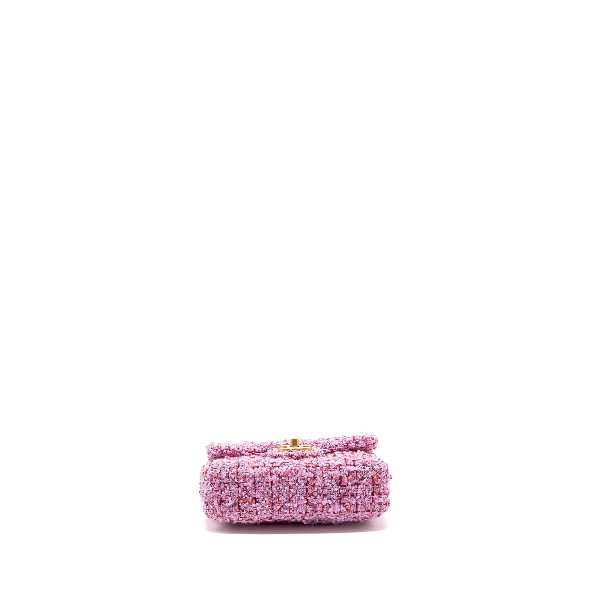 CHANEL 22P MINI SQUARE FLAP BAG TWEED PINK GHW (MICROCHIP)