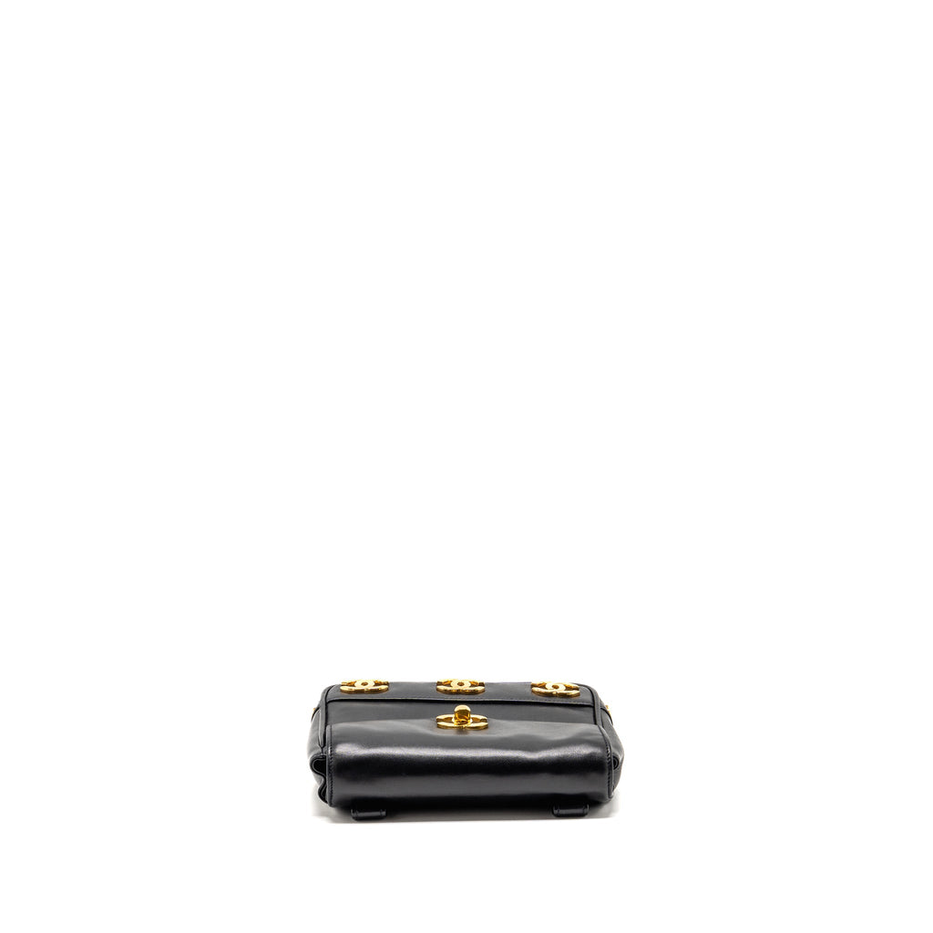 CHANEL VINTAGE CC LOGO FLAP BELT BAG SMOOTH CALFSKIN BLACK GHW