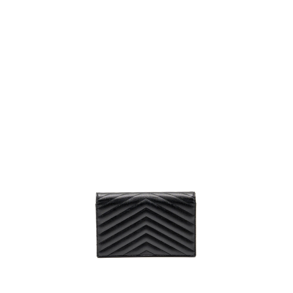 SAINT LAURENT/YSL ENVELOPE CHAIN WALLET GRAINED CALFSKIN BLACK GHW