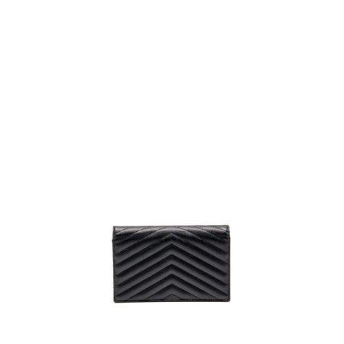SAINT LAURENT/YSL ENVELOPE CHAIN WALLET GRAINED CALFSKIN BLACK GHW