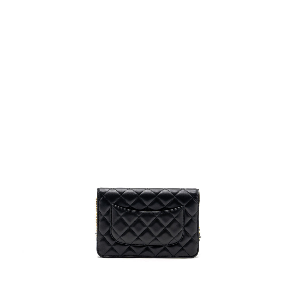 CHANEL COCO HEART WALLET ON CHAIN LAMBSKIN BLACK GHW (MICROCHIP)