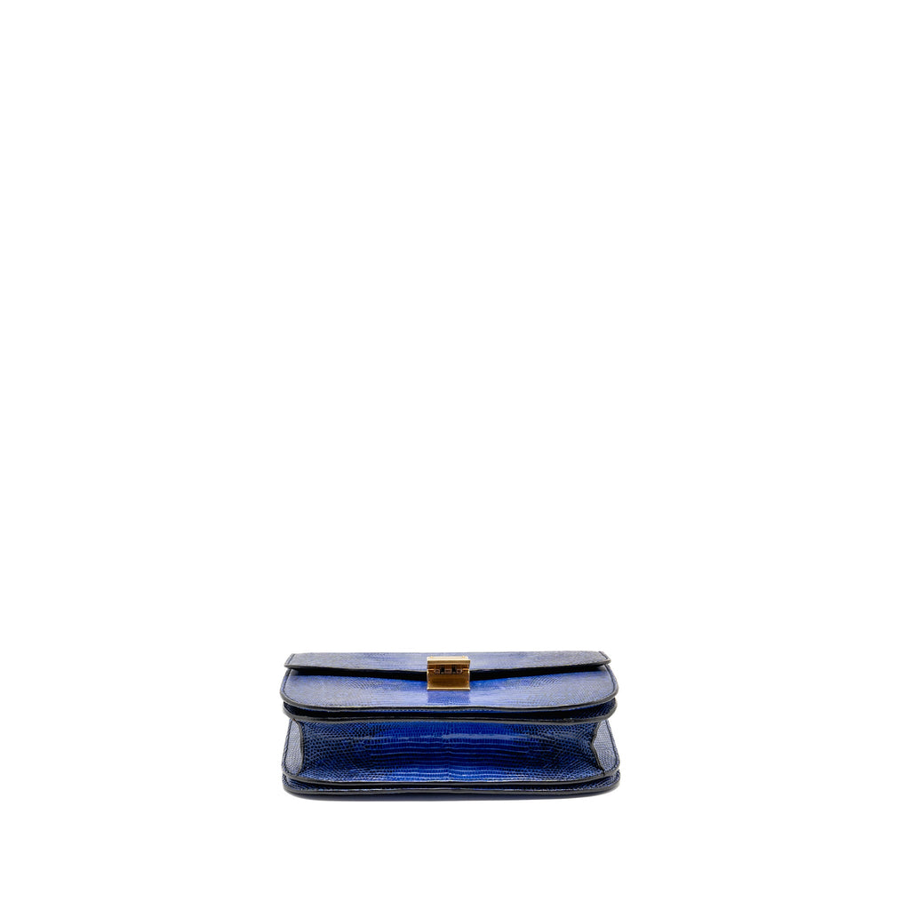 CELINE MEDIUM CLASSIC BOX BAG LIZARD BLUE GHW