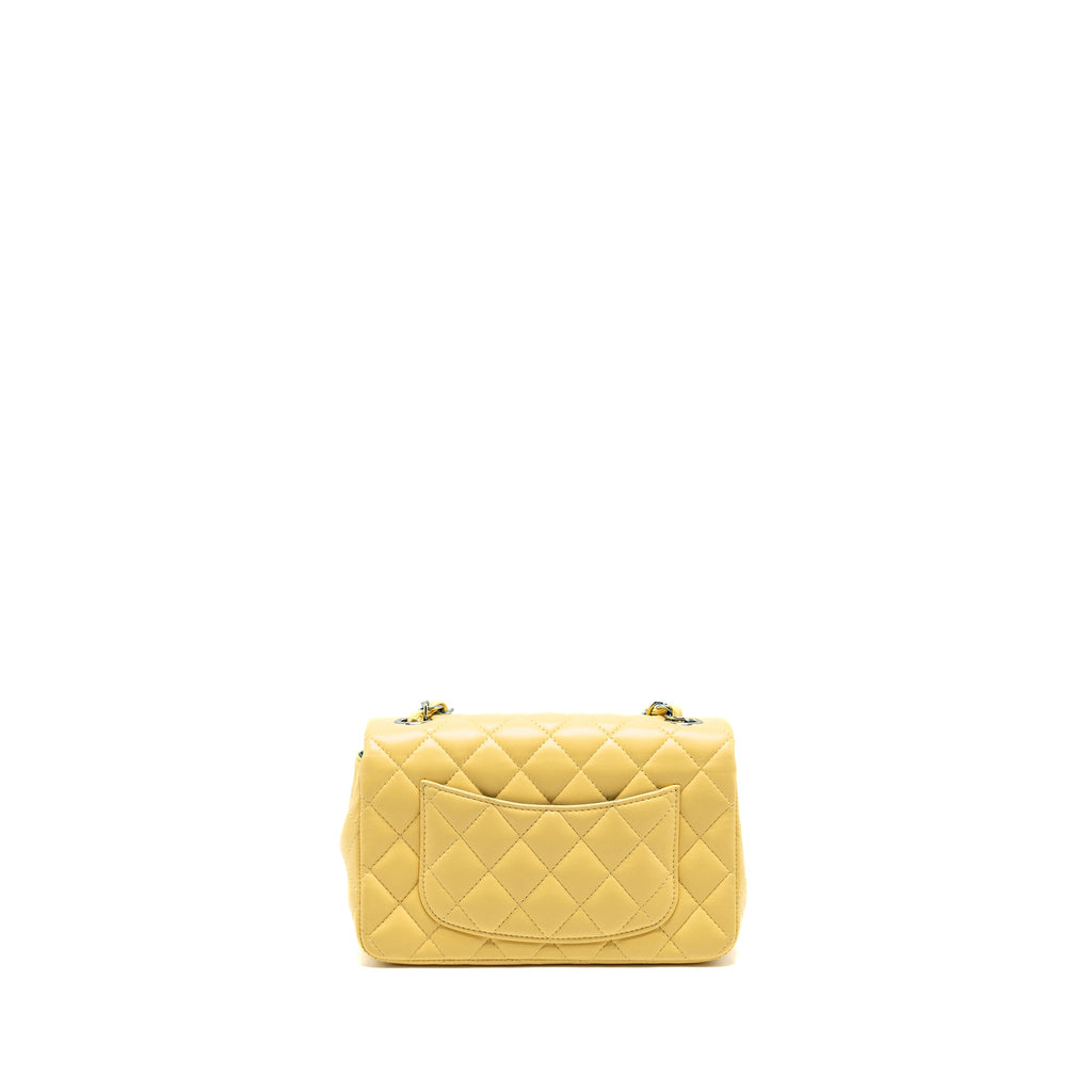 CHANEL MINI RECTANGULAR FLAP BAG LAMBSKIN YELLLOW/BLUE WITH IRIDESCENT BLUE HARDWARE