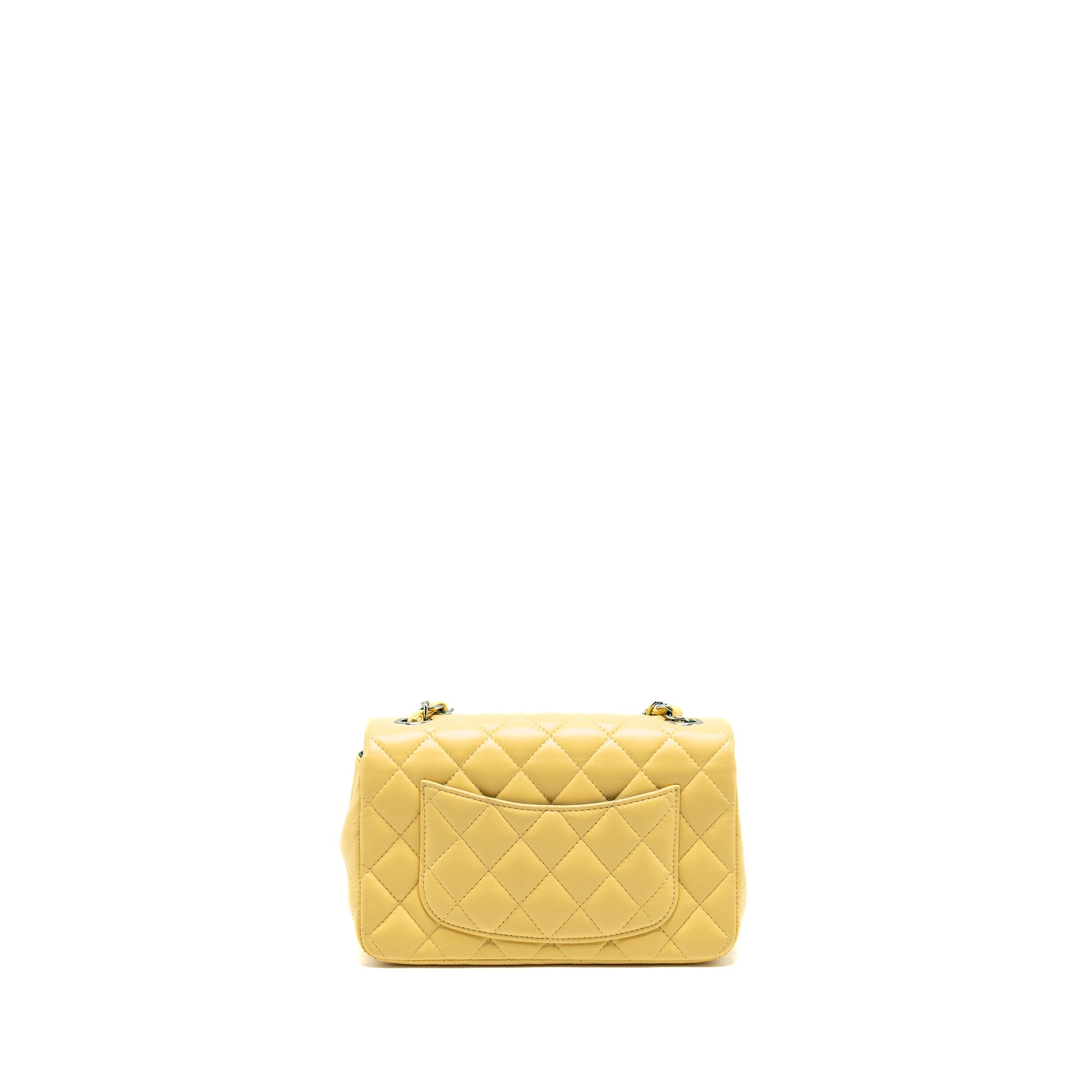 CHANEL MINI RECTANGULAR FLAP BAG LAMBSKIN YELLLOW/BLUE WITH IRIDESCENT BLUE HARDWARE
