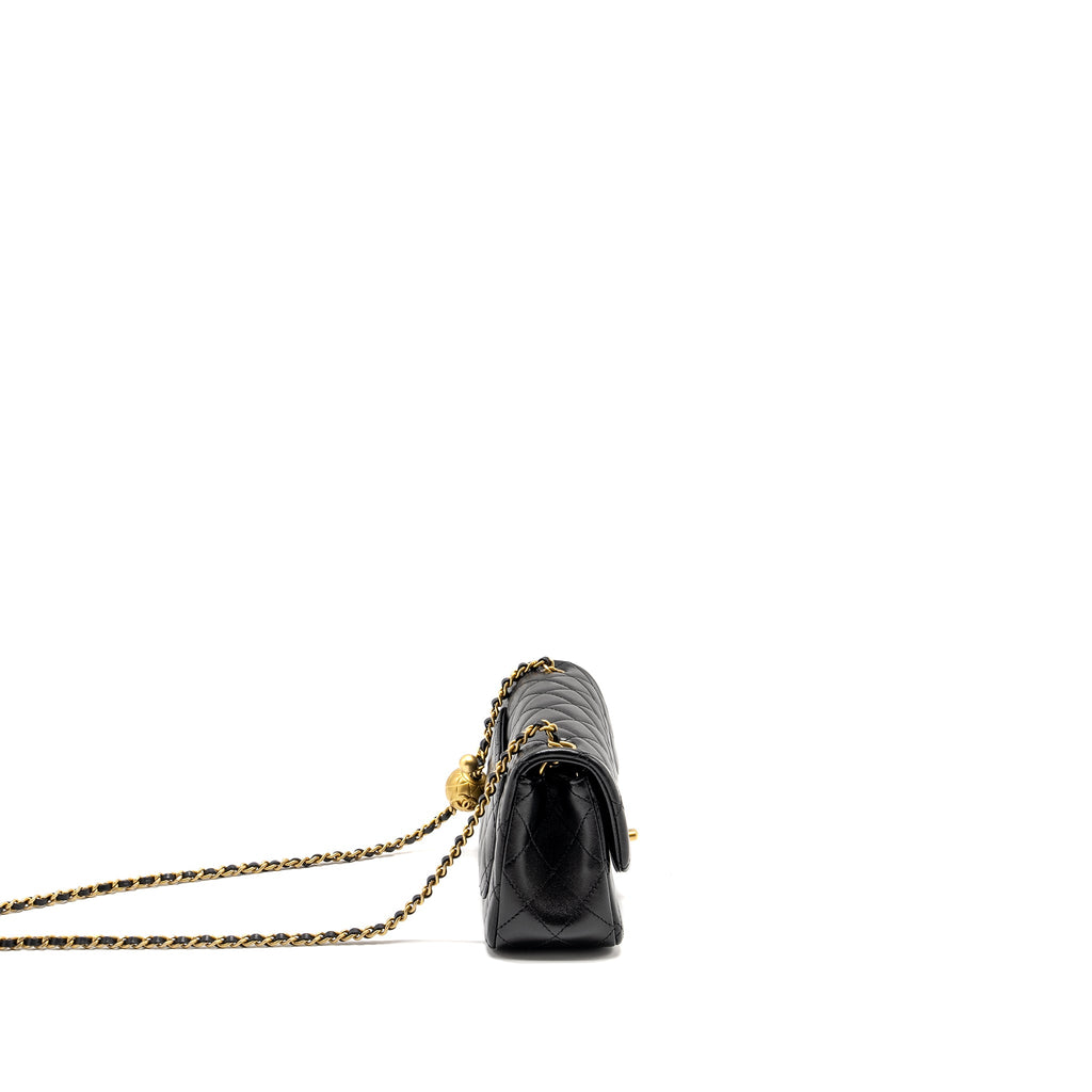 CHANEL 24K PEARL CRUSH MINI RECTANGULAR FLAP BAG SHINY LAMBSKIN BLACK GHW (MICROCHIP)