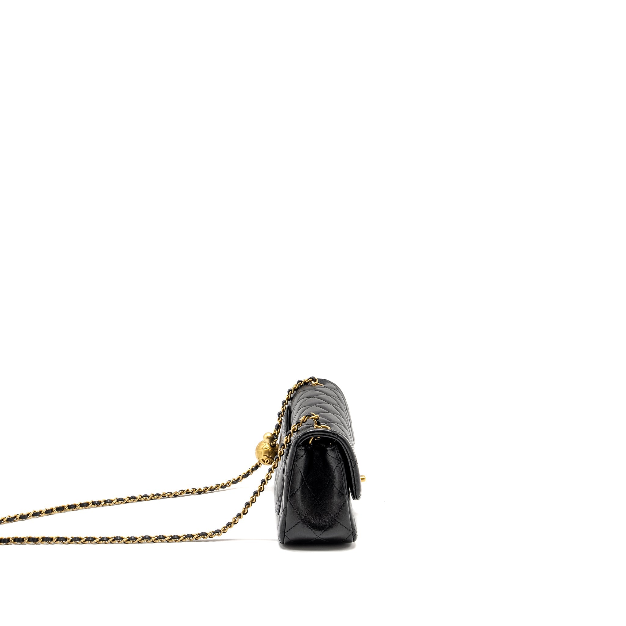 CHANEL 24K PEARL CRUSH MINI RECTANGULAR FLAP BAG SHINY LAMBSKIN BLACK GHW (MICROCHIP)