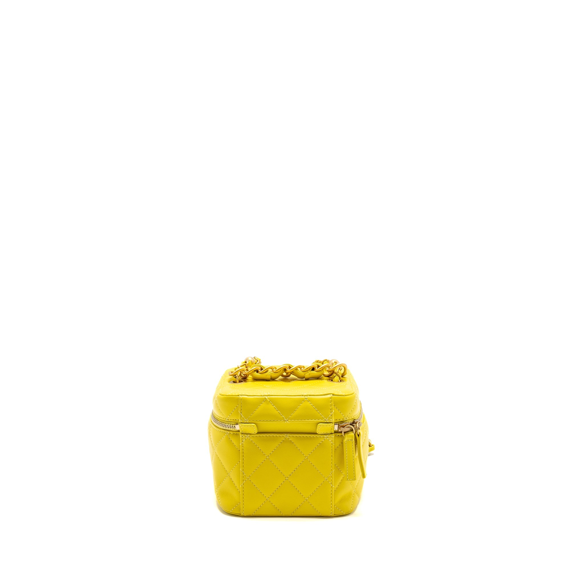 CHANEL CC VANITY CASE BAG CALFSKIN YELLOW GHW (MICROCHIP)
