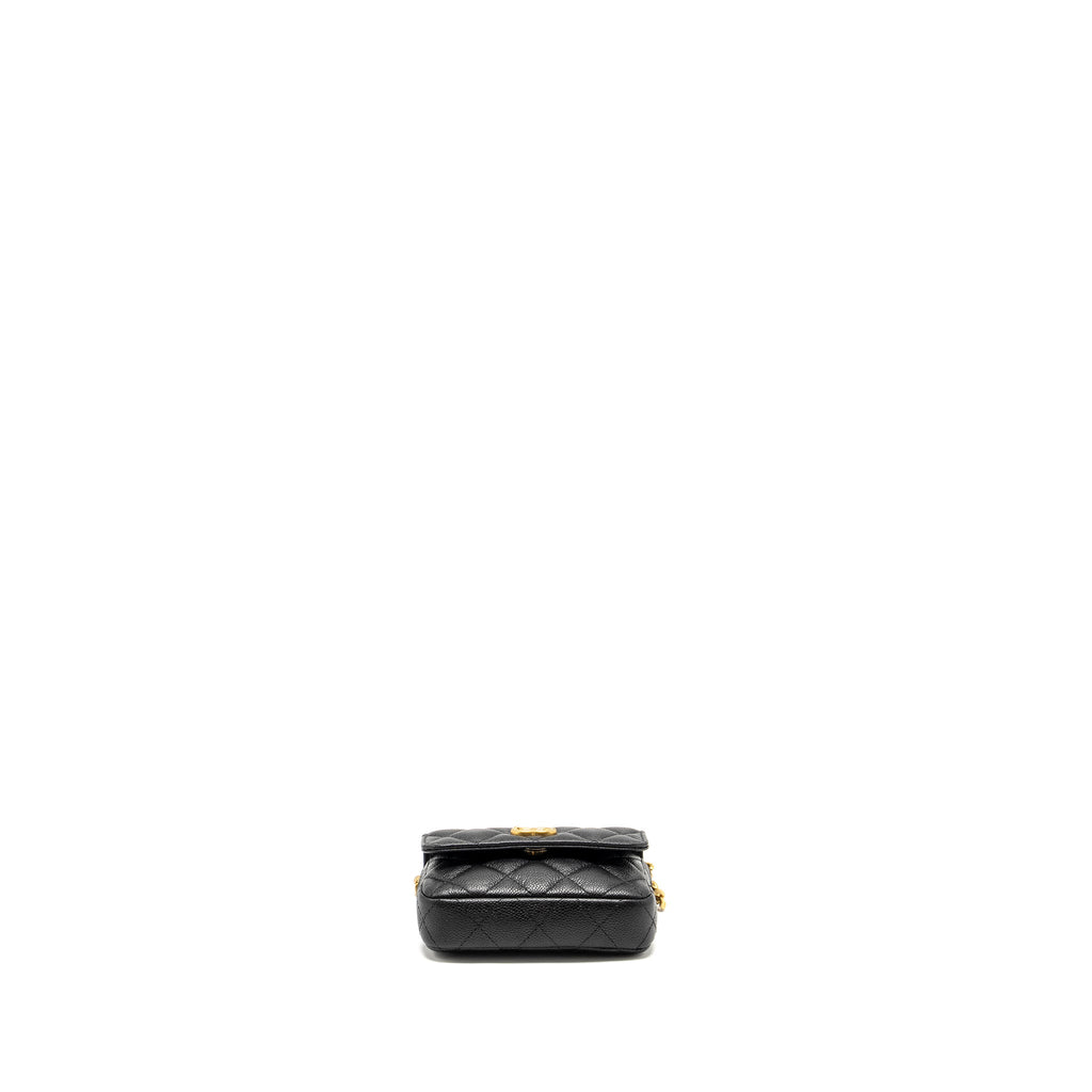 CHANEL COCO LOVE MINI FLAP WALLET WITH CHAIN CAVIAR BLACK GHW (MICROCHIP)