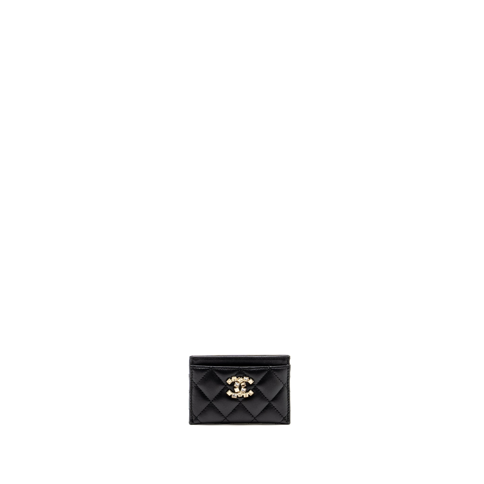 CHANEL DETAIL CC LOGO CARD HOLDER LAMBSKIN BLACK LGHW (MICROCHIP)