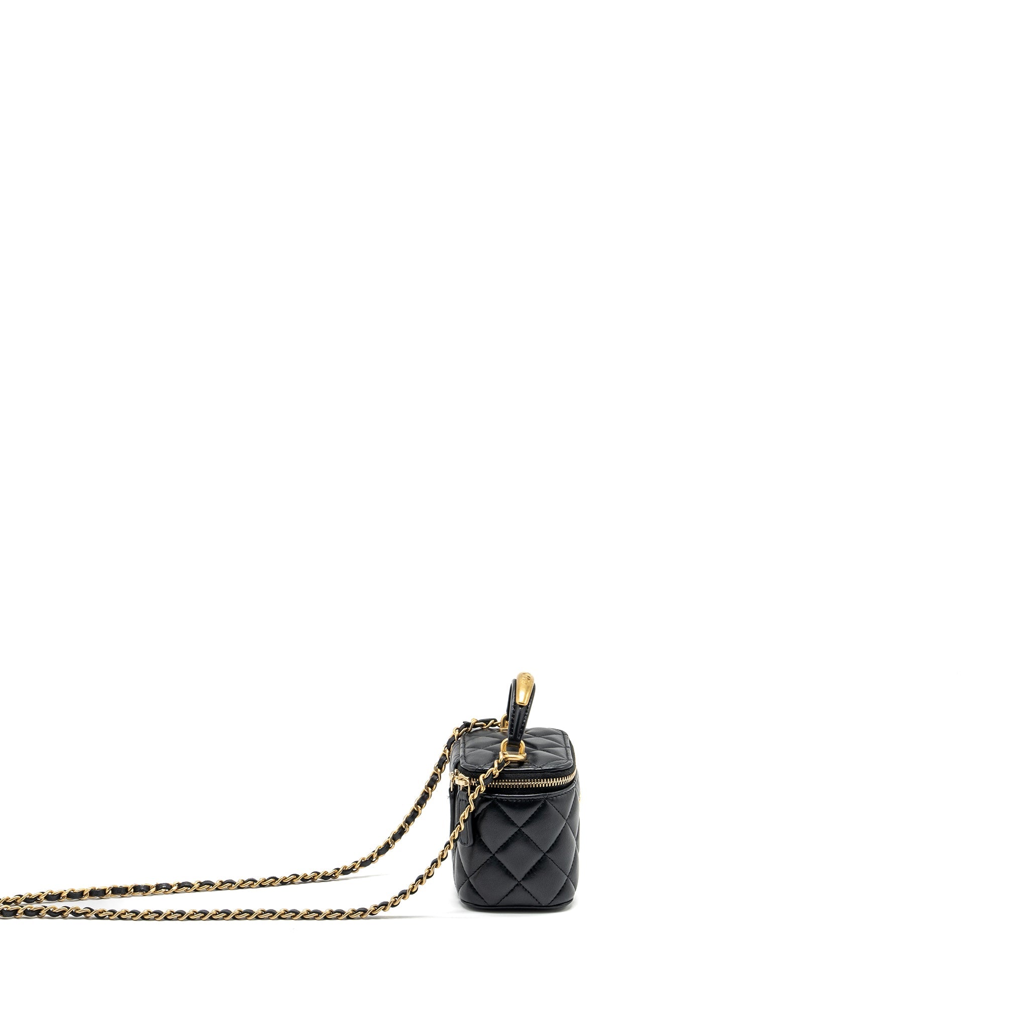 CHANEL TOP HANDLE MINI VANITY CASE WITH CHAIN LAMBSKIN BLACK GHW (MICROCHIP)