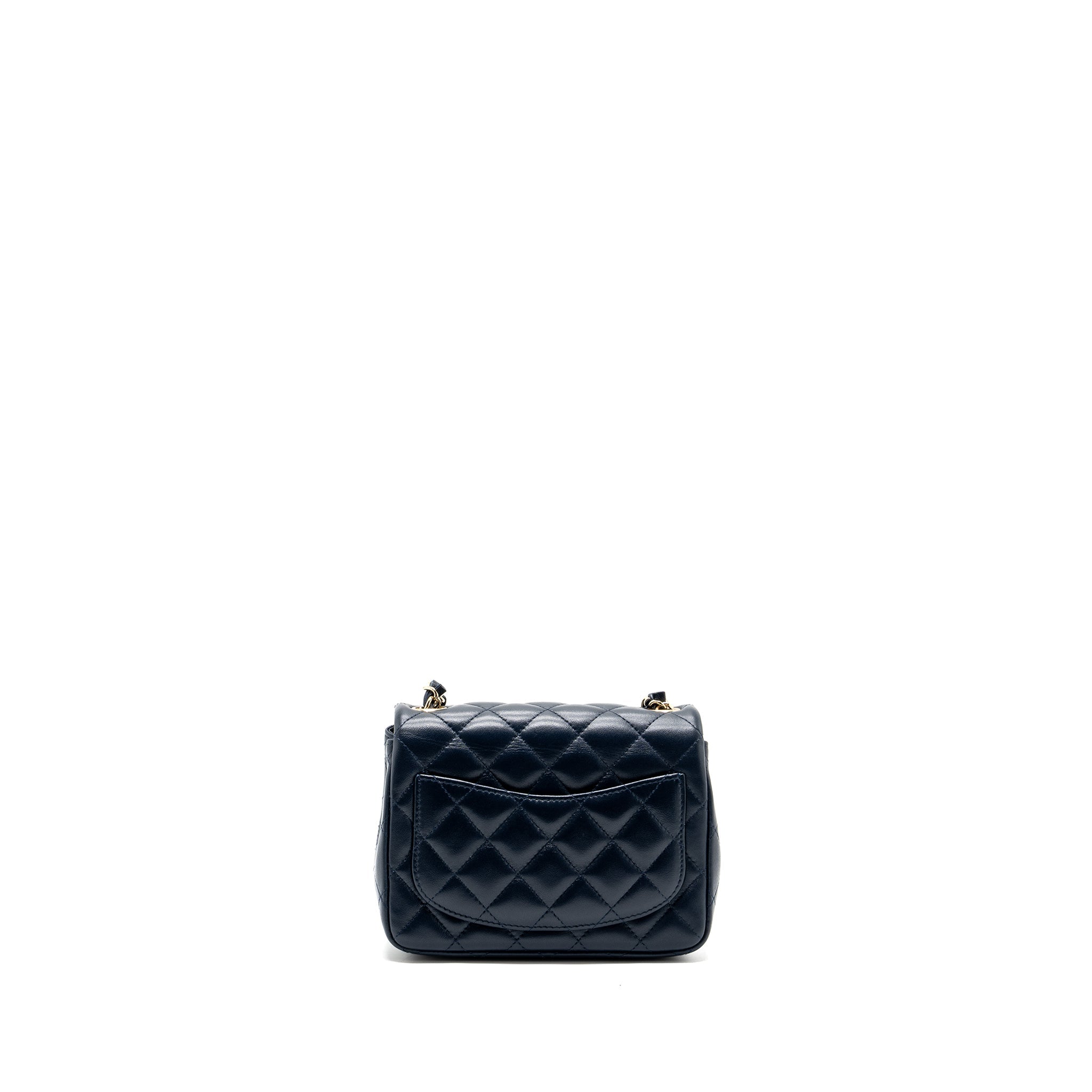 CHANEL CLASSIC MINI SQUARE FLAP BAG LAMBSKIN DARK BLUE LGHW