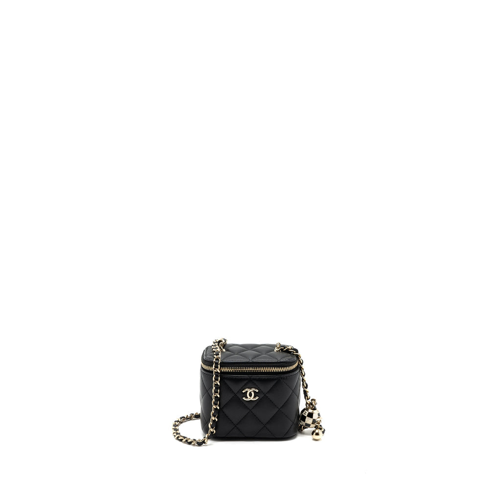 CHANEL PEARL CRUSH MINI VANITY CASE LAMBSKIN BLACK LGHW(MICROCHIP)