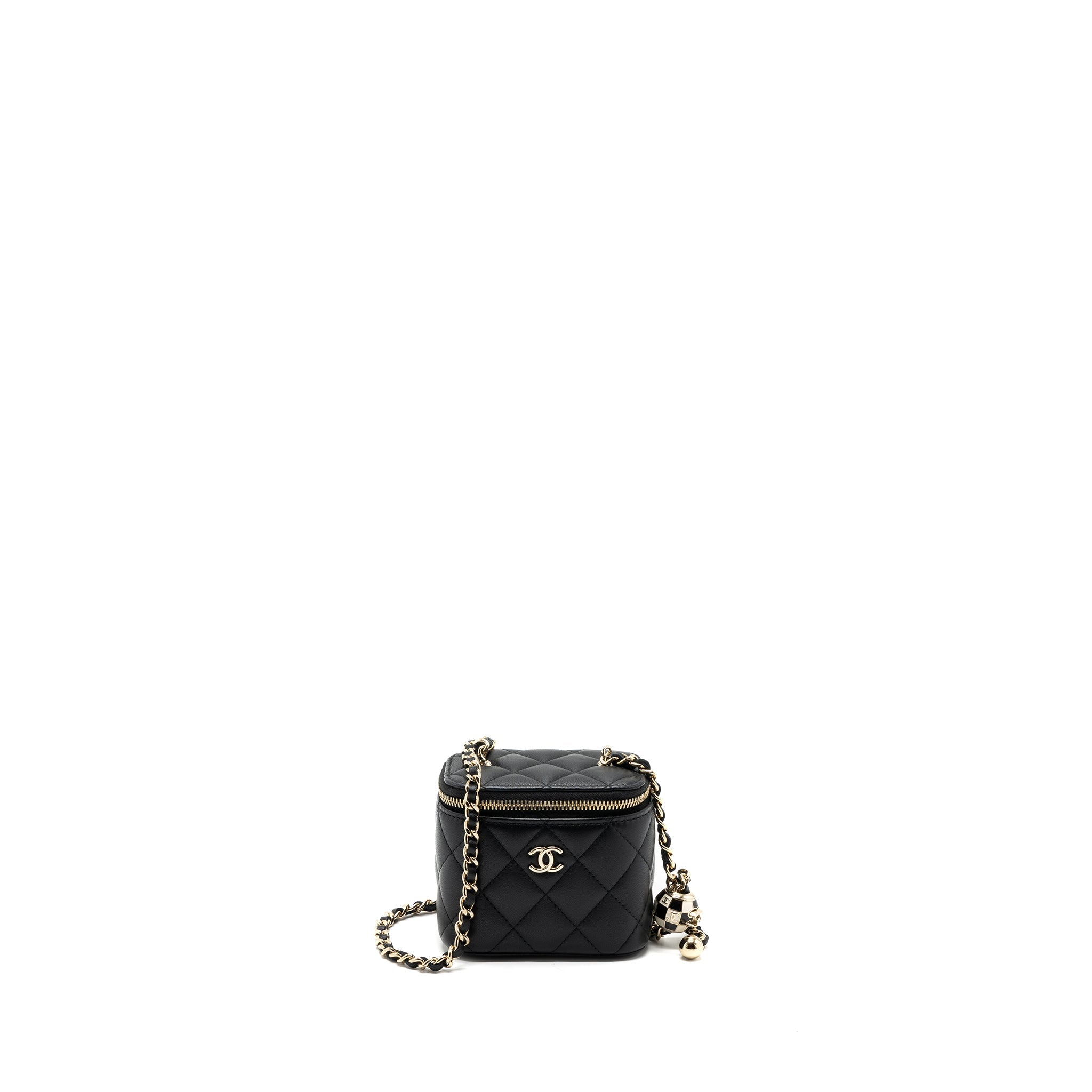 CHANEL PEARL CRUSH MINI VANITY CASE LAMBSKIN BLACK LGHW(MICROCHIP)