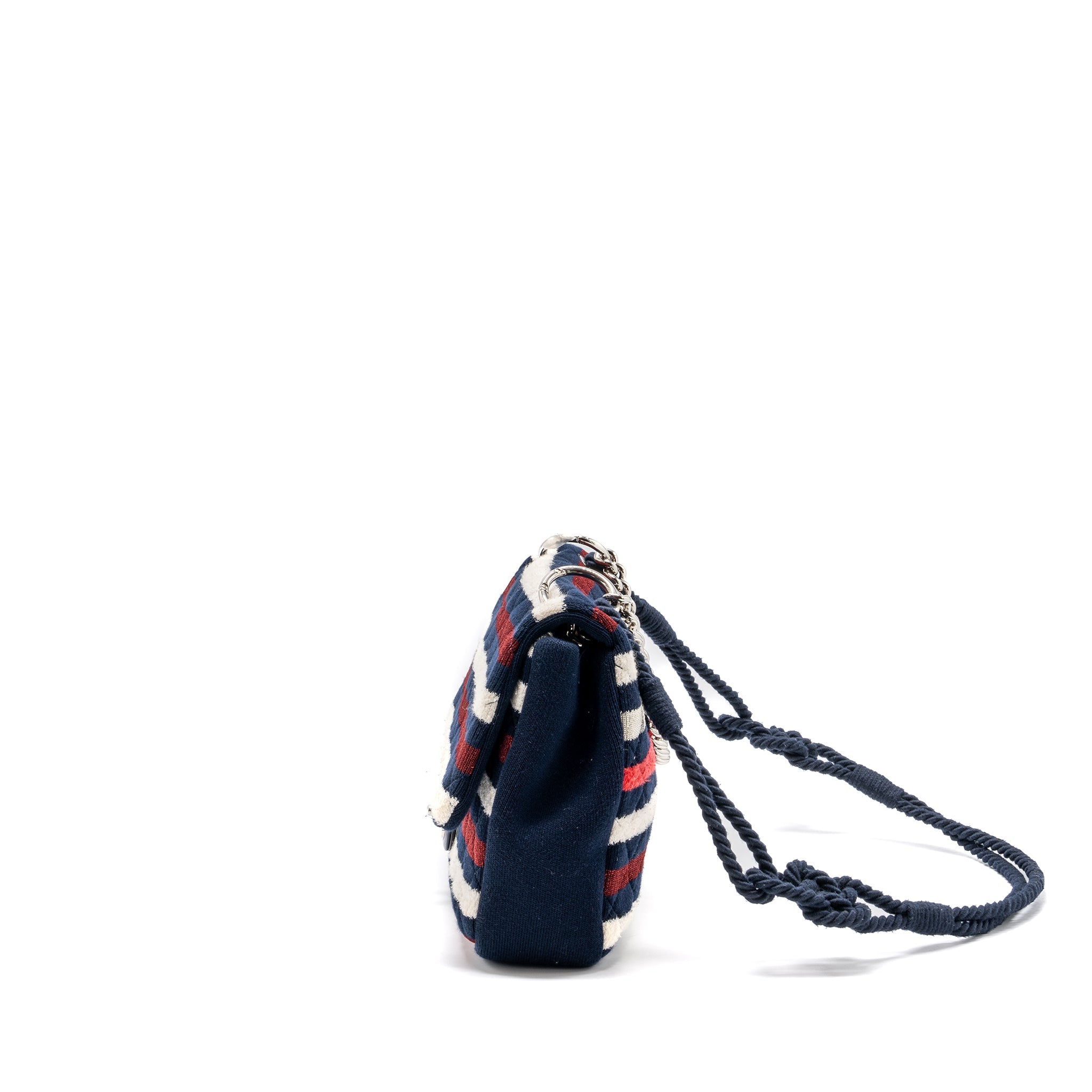 CHANEL QUILTED FLAP BAG FABRIC MULTICOLOUR BLUE / RED / WHITE SHW