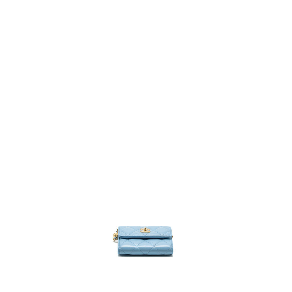 CHANEL PEARL CRUSH MINI FLAP WALLET WITH CHAIN LAMBSKIN BLUE GHW