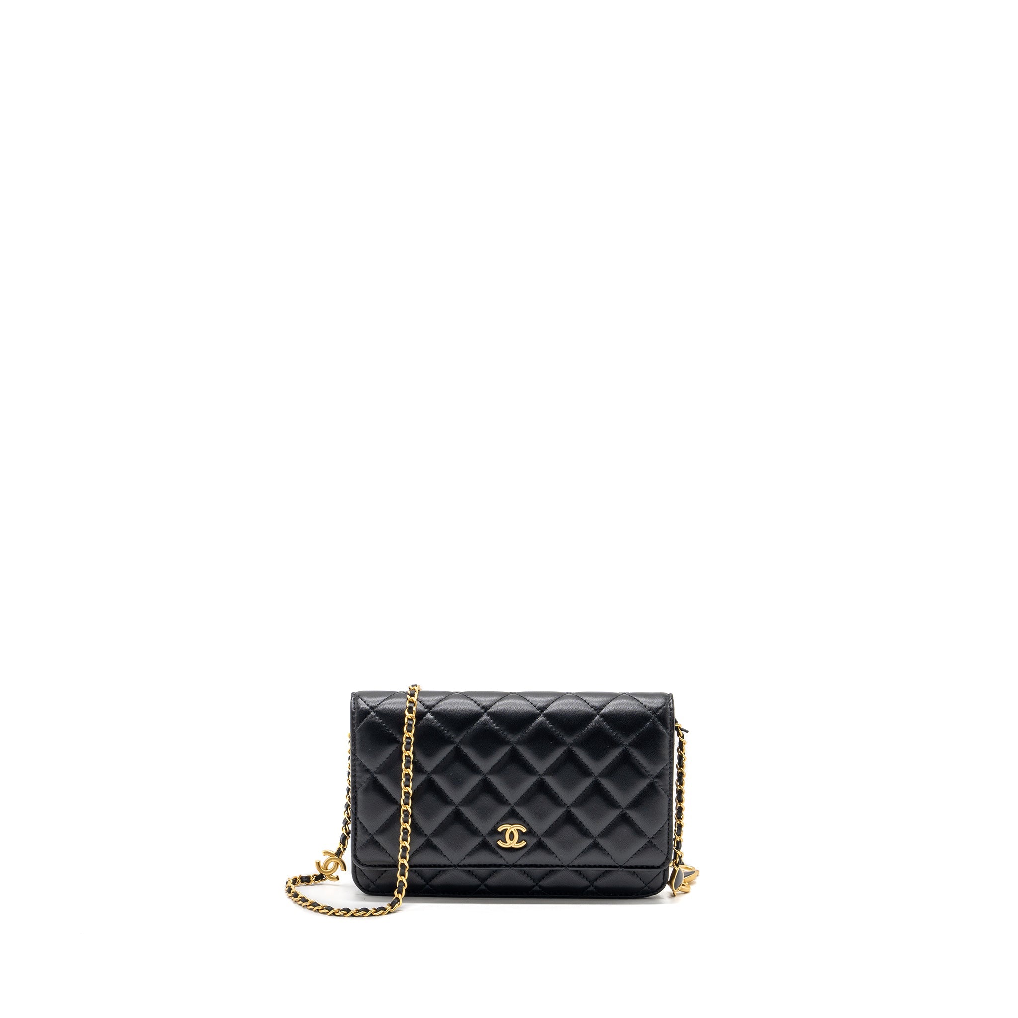 CHANEL COCO HEART WALLET ON CHAIN LAMBSKIN BLACK GHW (MICROCHIP)