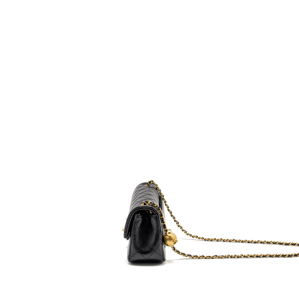 CHANEL 24K PEARL CRUSH MINI RECTANGULAR FLAP BAG SHINY LAMBSKIN BLACK GHW (MICROCHIP)