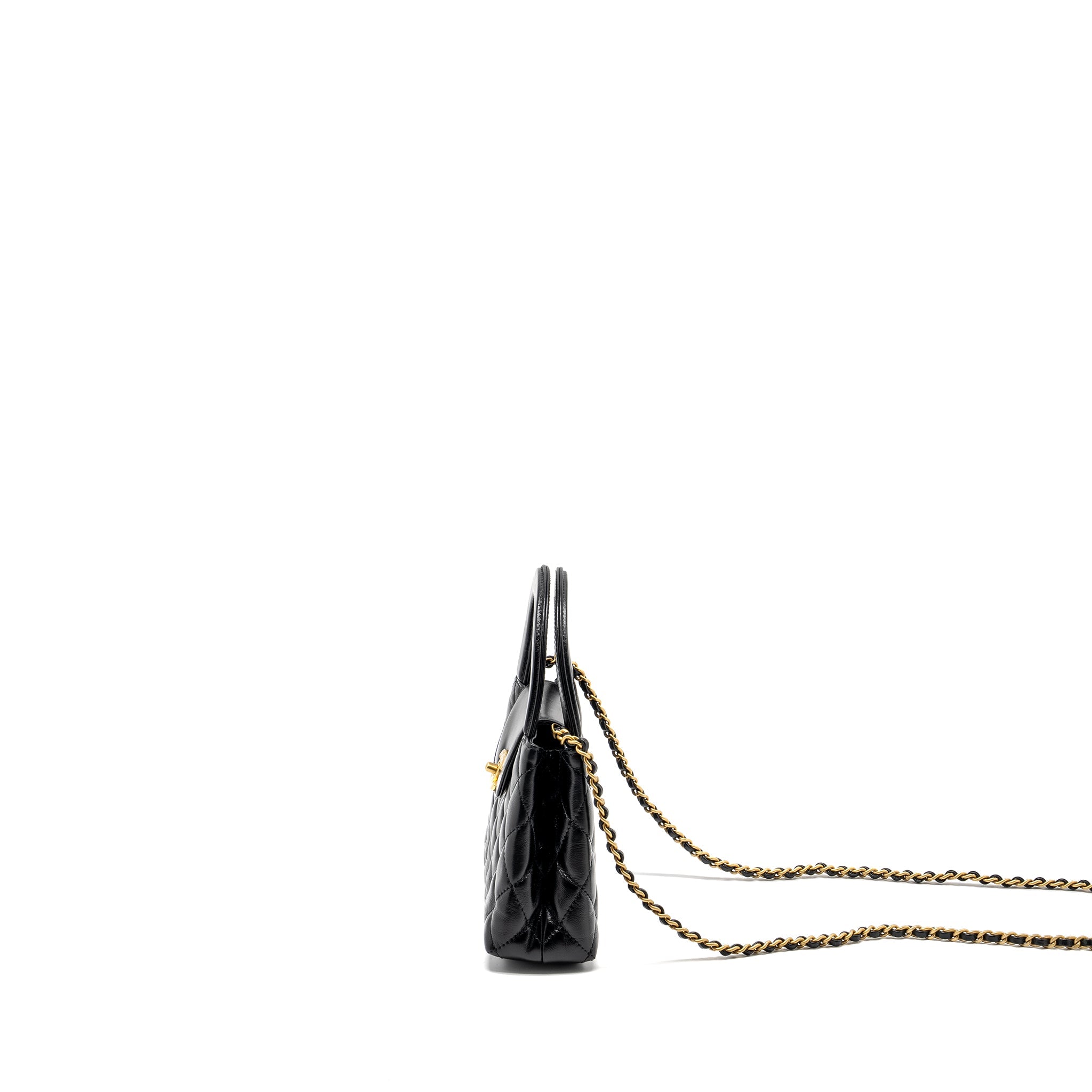 CHANEL MINI KELLY SHOPPING TOTE BAG CALFSKIN BLACK GHW (MICROCHIP)