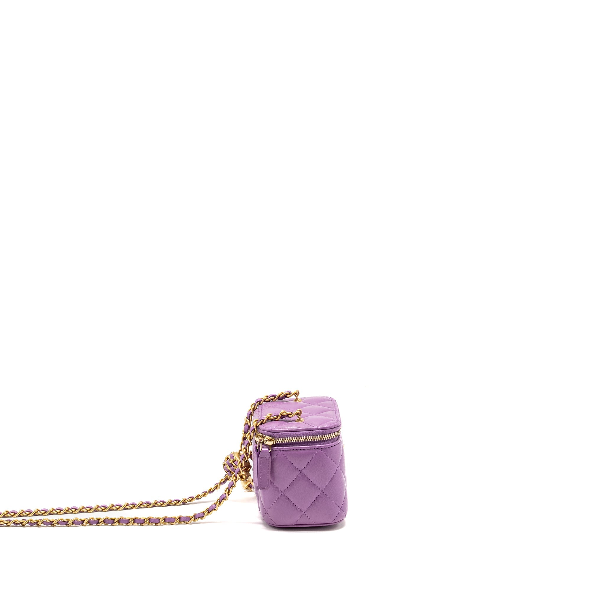CHANEL PEARL CRUSH MINI VANITY WITH CHAIN LAMBSKIN PURPLE GHW