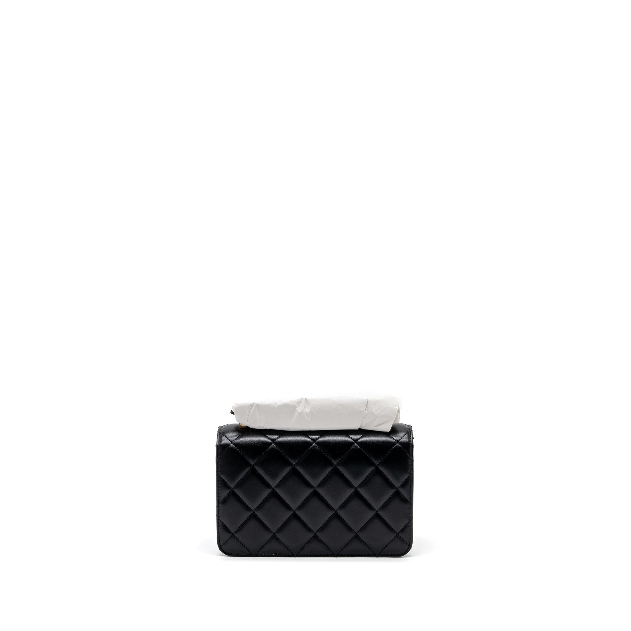 CHANEL 24C GOLD CRUSH MINI FLAP BAG CALFSKIN BLACK GHW (MICROCHIP)