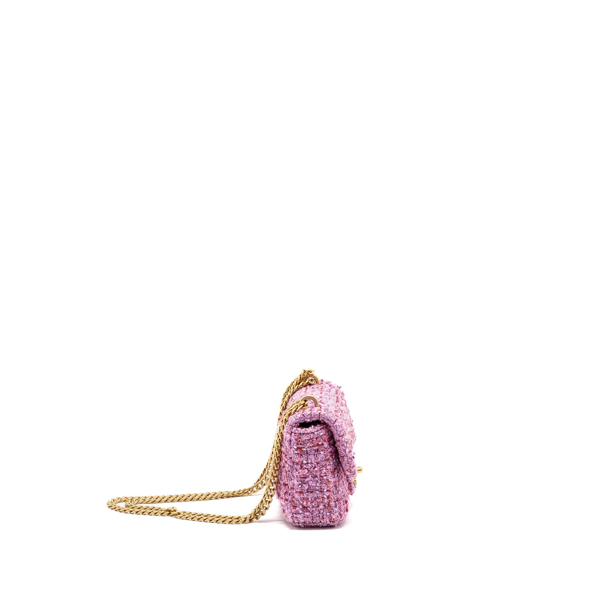 CHANEL 22P MINI SQUARE FLAP BAG TWEED PINK GHW (MICROCHIP)