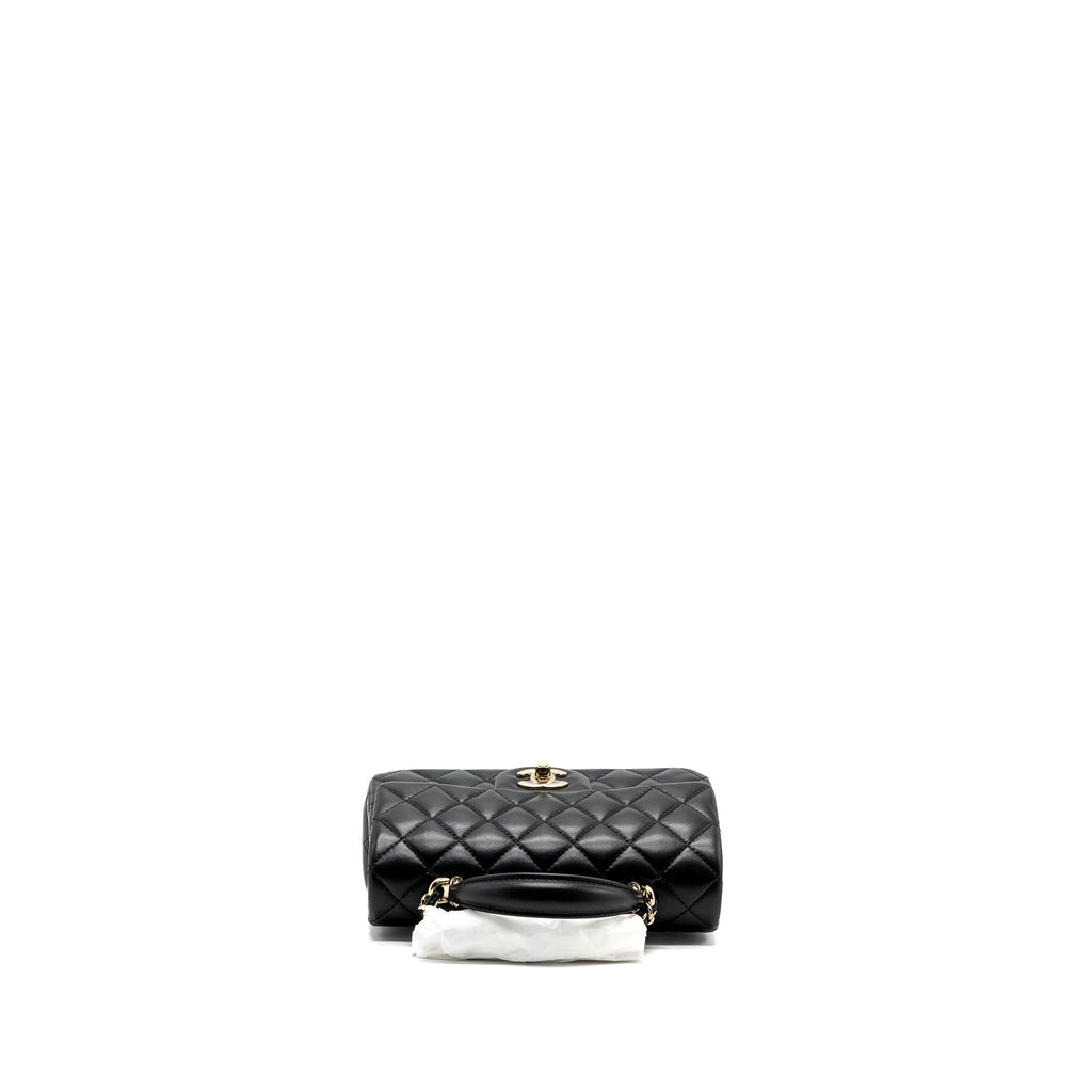 CHANEL TOP HANDLE MINI RECTANGULAR FLAP BAG LAMBSKIN BLACK LGHW (MICROCHIP )