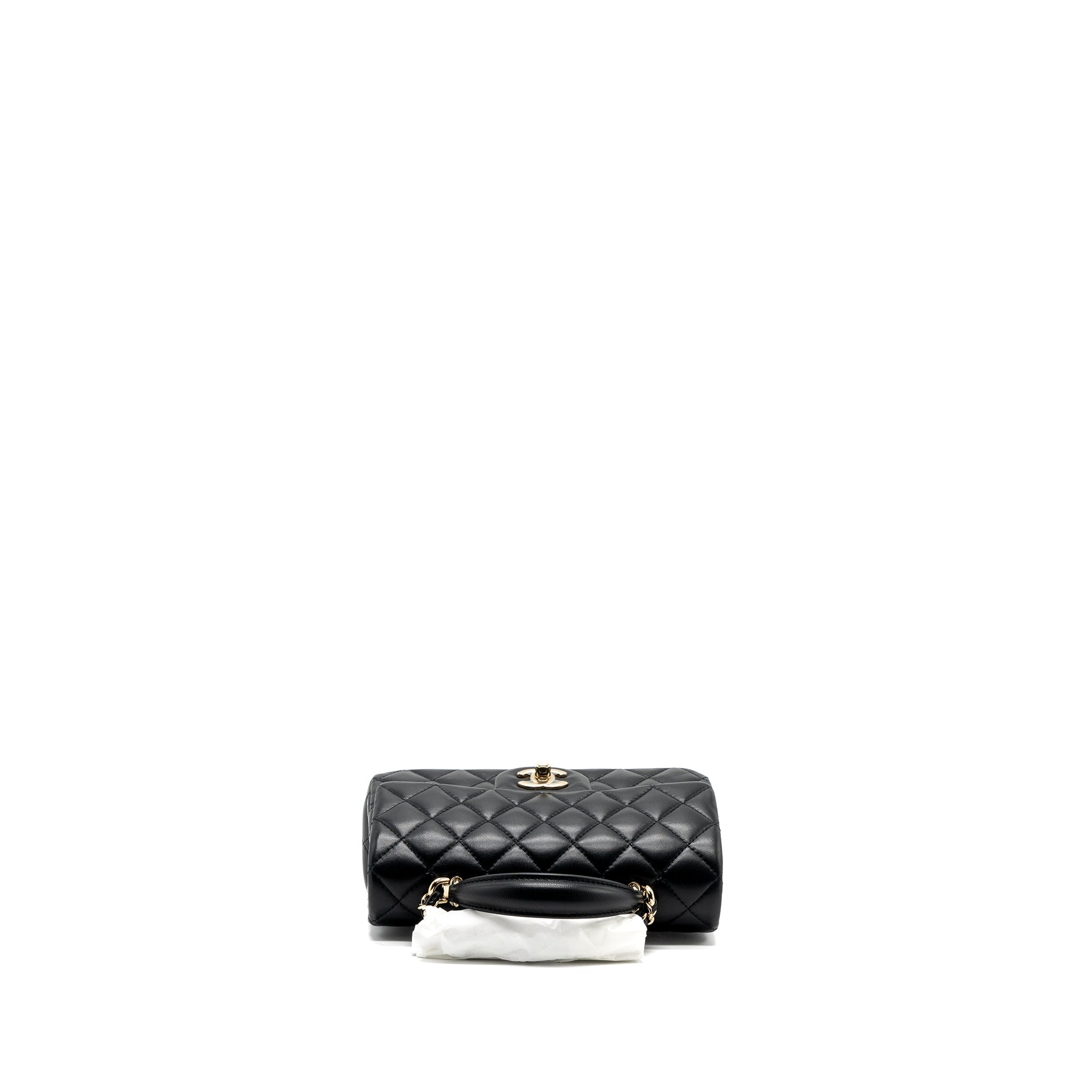 CHANEL TOP HANDLE MINI RECTANGULAR FLAP BAG LAMBSKIN BLACK LGHW (MICROCHIP )