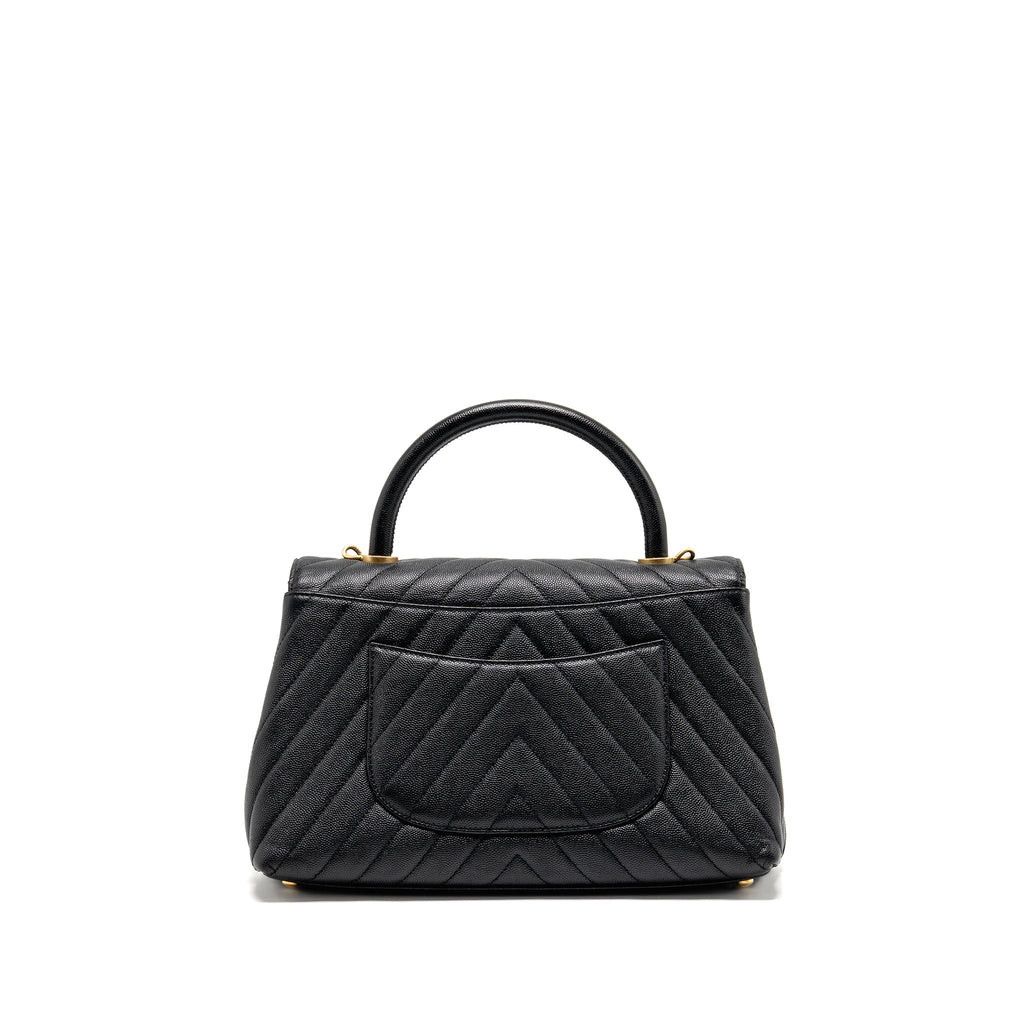 CHANEL MEDIUM CHEVRON COCO HANDLE CAVIAR BLACK GHW
