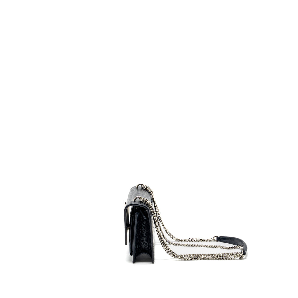 SAINT LAURENT/YSL MINI SUNSET BAG CROCODILE-EMBOSSED CALFSKIN NAVY SHW