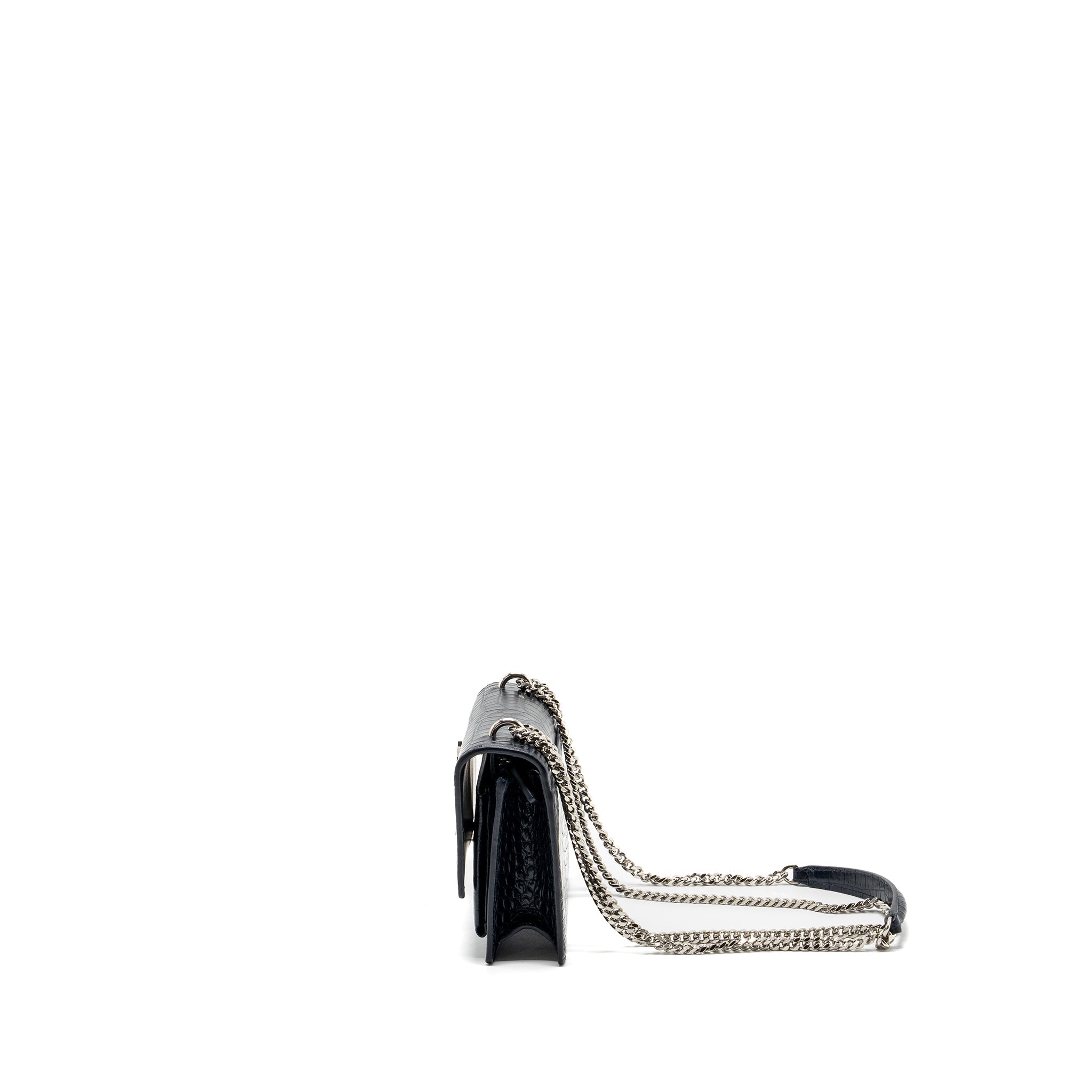 SAINT LAURENT/YSL MINI SUNSET BAG CROCODILE-EMBOSSED CALFSKIN NAVY SHW