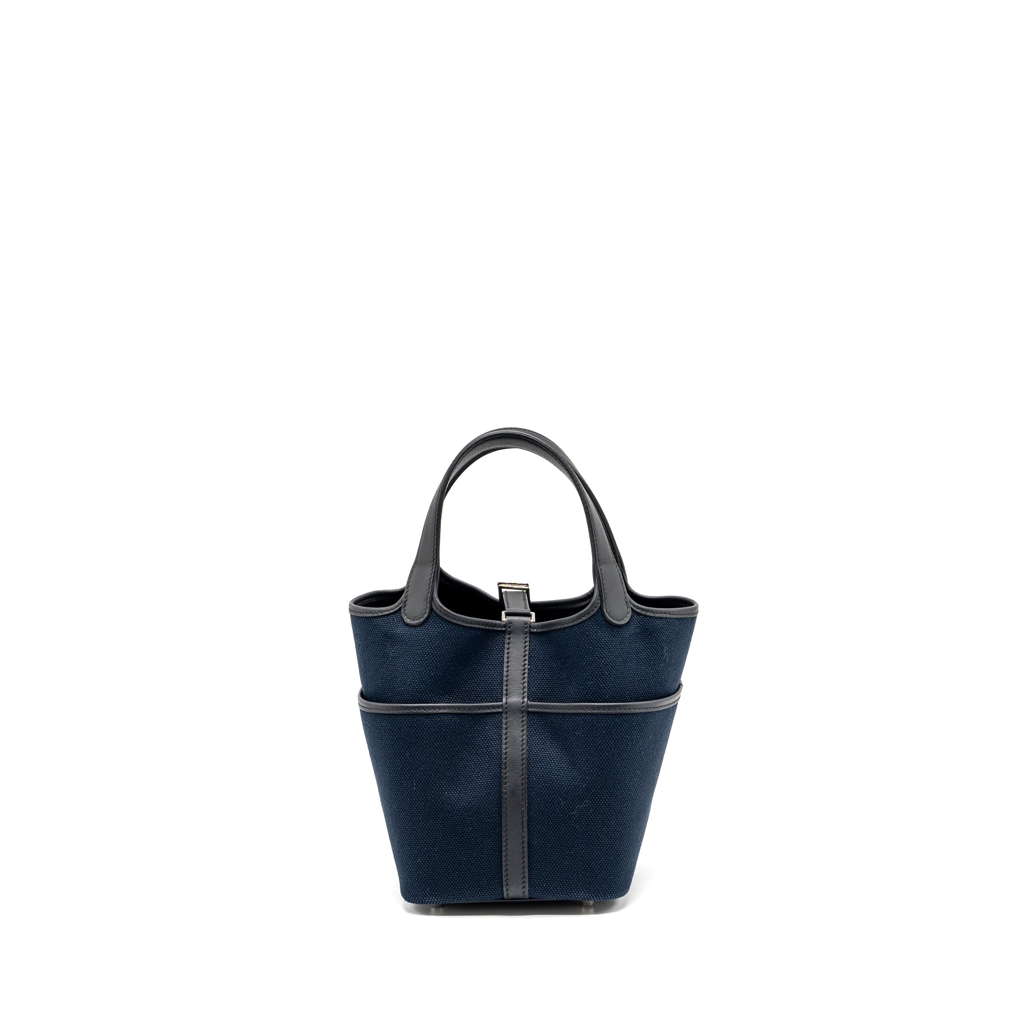 HERMES PICOTIN CARGO 18 LOCK BAG CANVAS/ SWIFT LEATHER BLUE MARINE / BLACK SHW