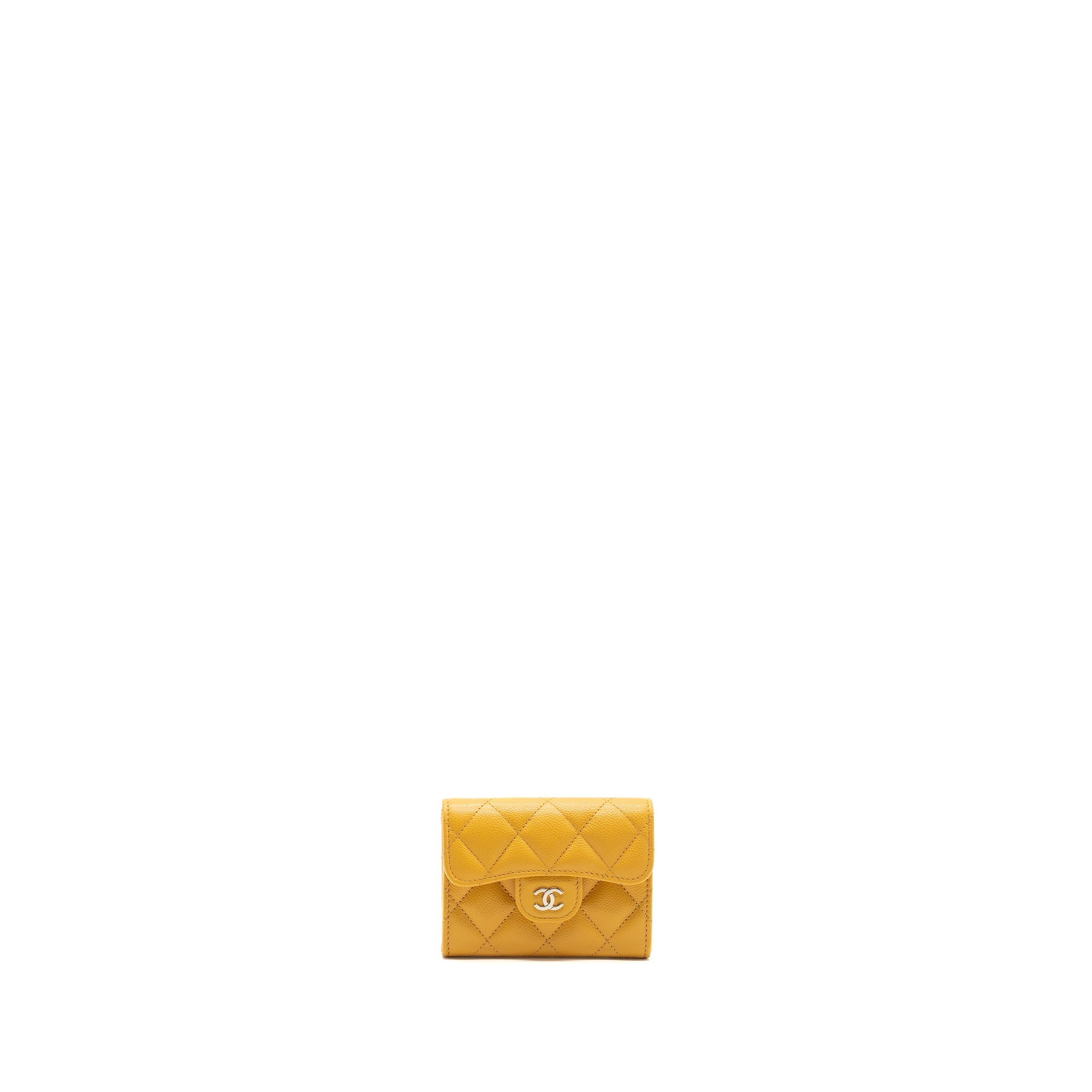 CHANEL CLASSIC FLAP CARD HOLDER CAVIAR YELLOW LGHW (MIRCOCHIP)