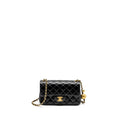 CHANEL 24K PEARL CRUSH MINI RECTANGULAR FLAP BAG SHINY LAMBSKIN BLACK GHW (MICROCHIP)