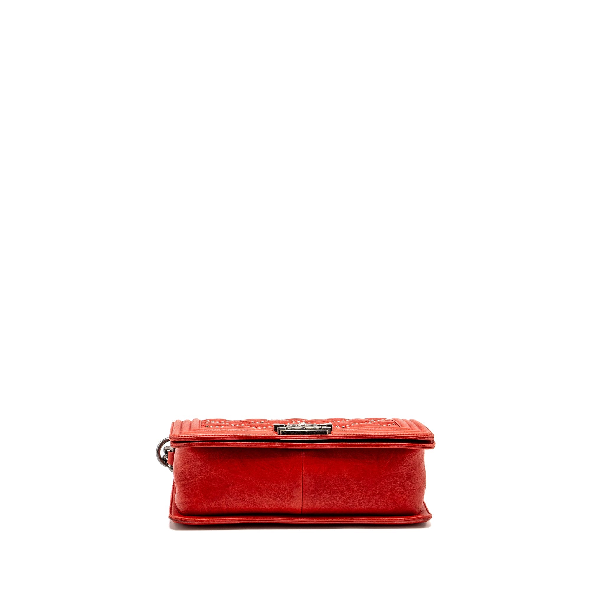 CHANEL MEDIUM BOY BAG LAMBSKIN RED RUTHENIUM SHW