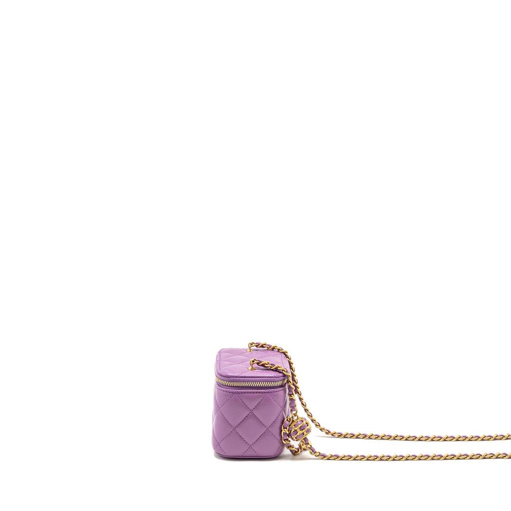 CHANEL PEARL CRUSH MINI VANITY WITH CHAIN LAMBSKIN PURPLE GHW