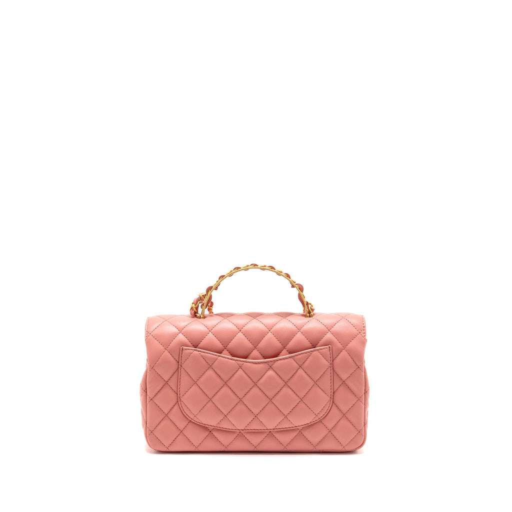 CHANEL 23K DETAIL TOP HANDLE FLAP BAG LAMBSKIN PINK GHW (MICROCHIP)