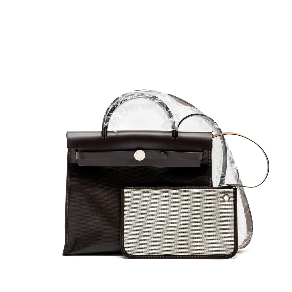 HERMES HERBAG 31 ZIP BAG CANVAS / HUNTER EBENE / ECRU SHW
